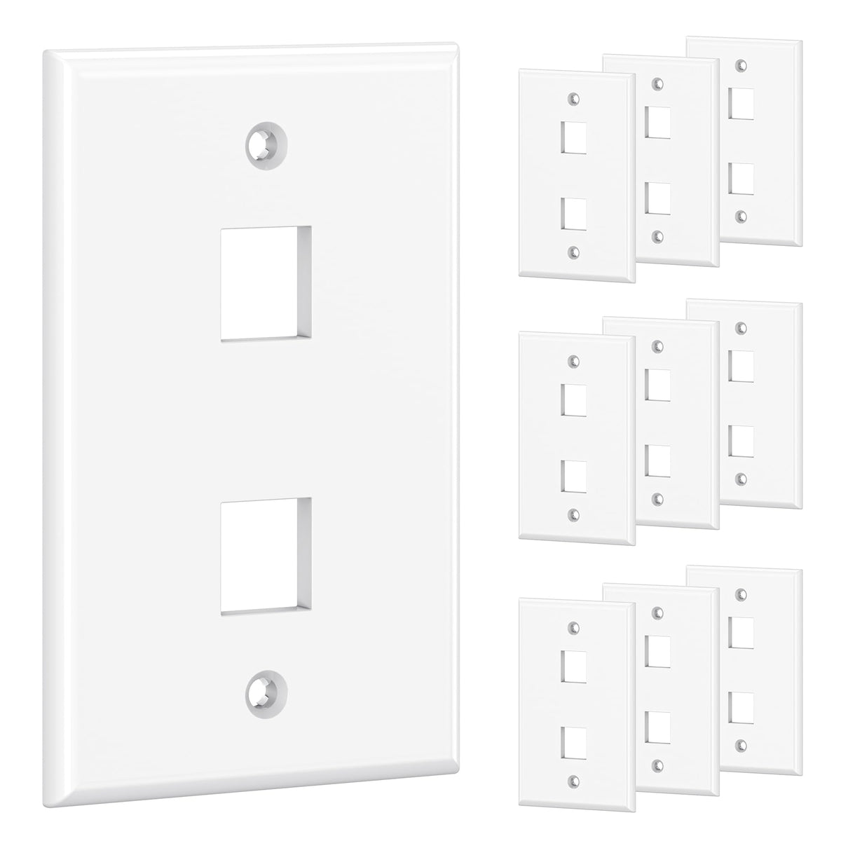 Cable Matters 10-Pack Low Profile 2-Port Keystone Jack Wall Plate, RJ45 Wall Plate for Keystone Jacks in White