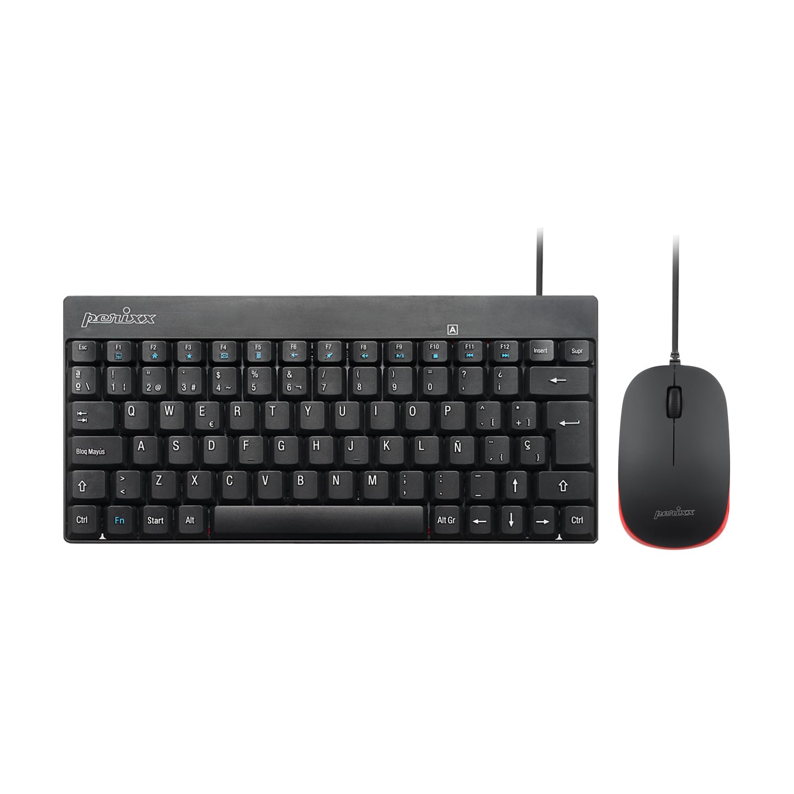 Perixx Periduo 212 Es Teclado Y Rat  N Pequeos Con Cable, 12 Teclas Multimedia, Negro, Configuraci  N Espaola
