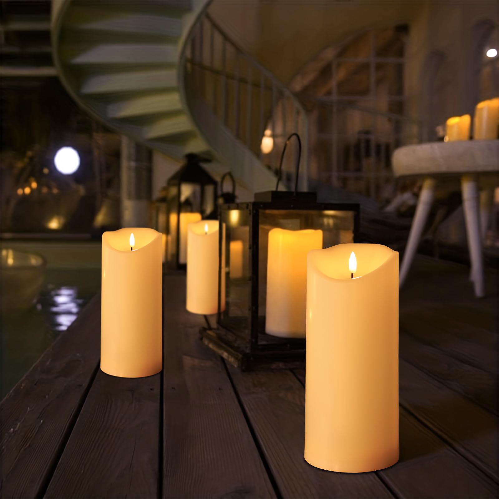 Hjandhj Green Flameless Candles With Timer   Glass Battery Operated Led Candles With 10 Key Remote, Ocean Theme Green Sandblast