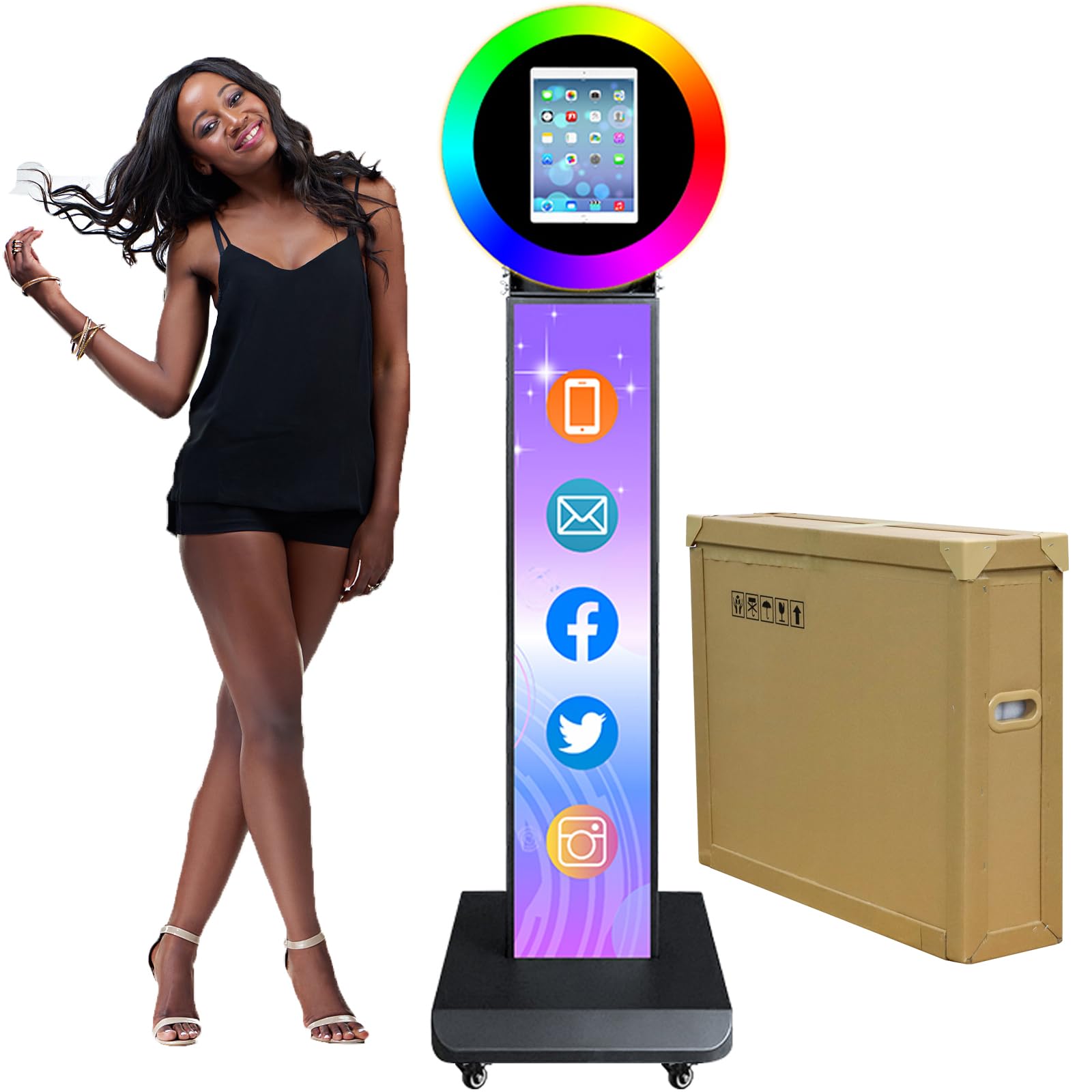Hitugu Portable Photo Booth For Ipad 10.2In 10.9In 11In 12.9In, Metal Shell Selfie Station Photobooth Machine,Rgb Ring Light,Fre