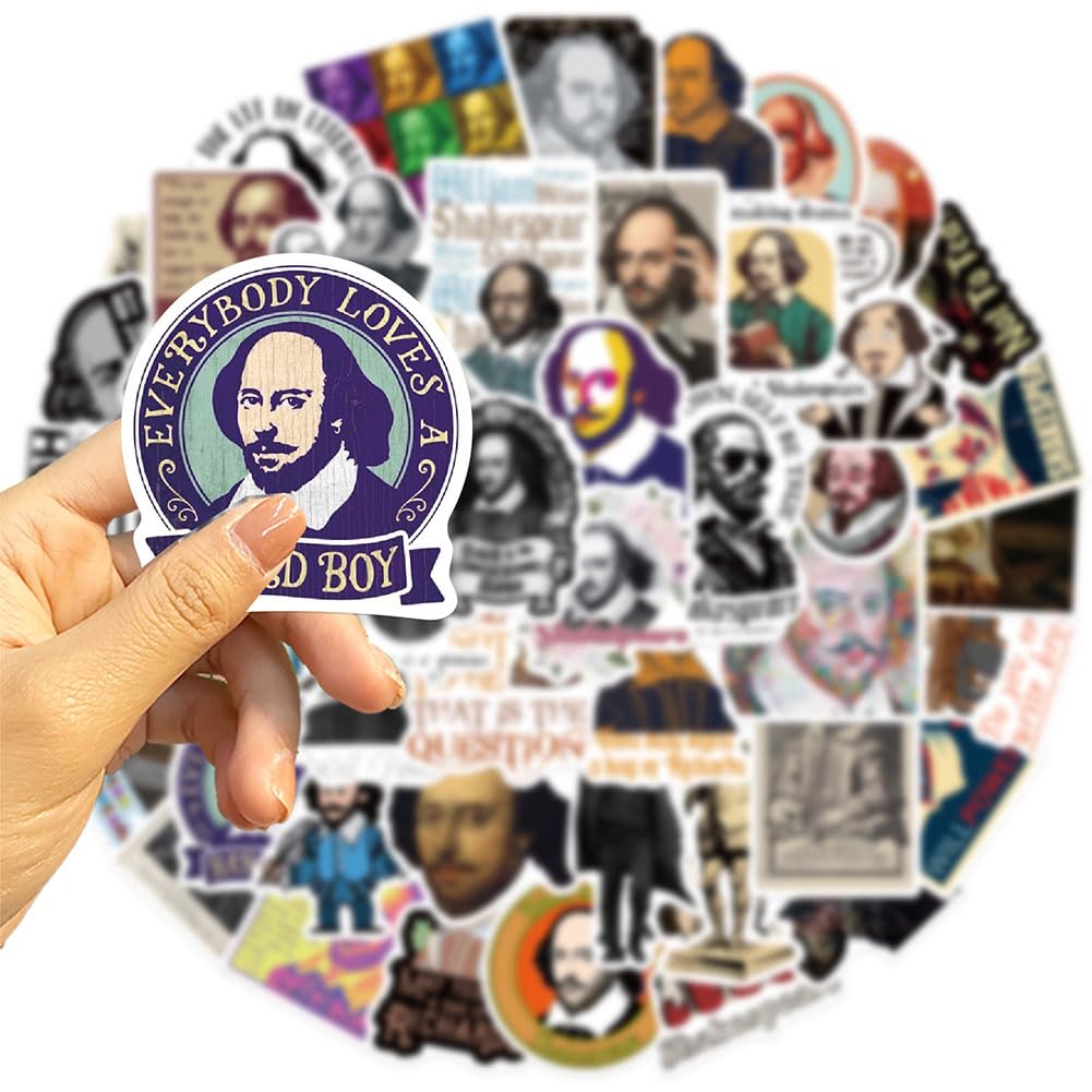 50Pcs William Shakespeare Stickers Waterproof Vinyl Decals For Notebook Water Bottles Laptop Luggage Cup Mobile Phone Skateboard