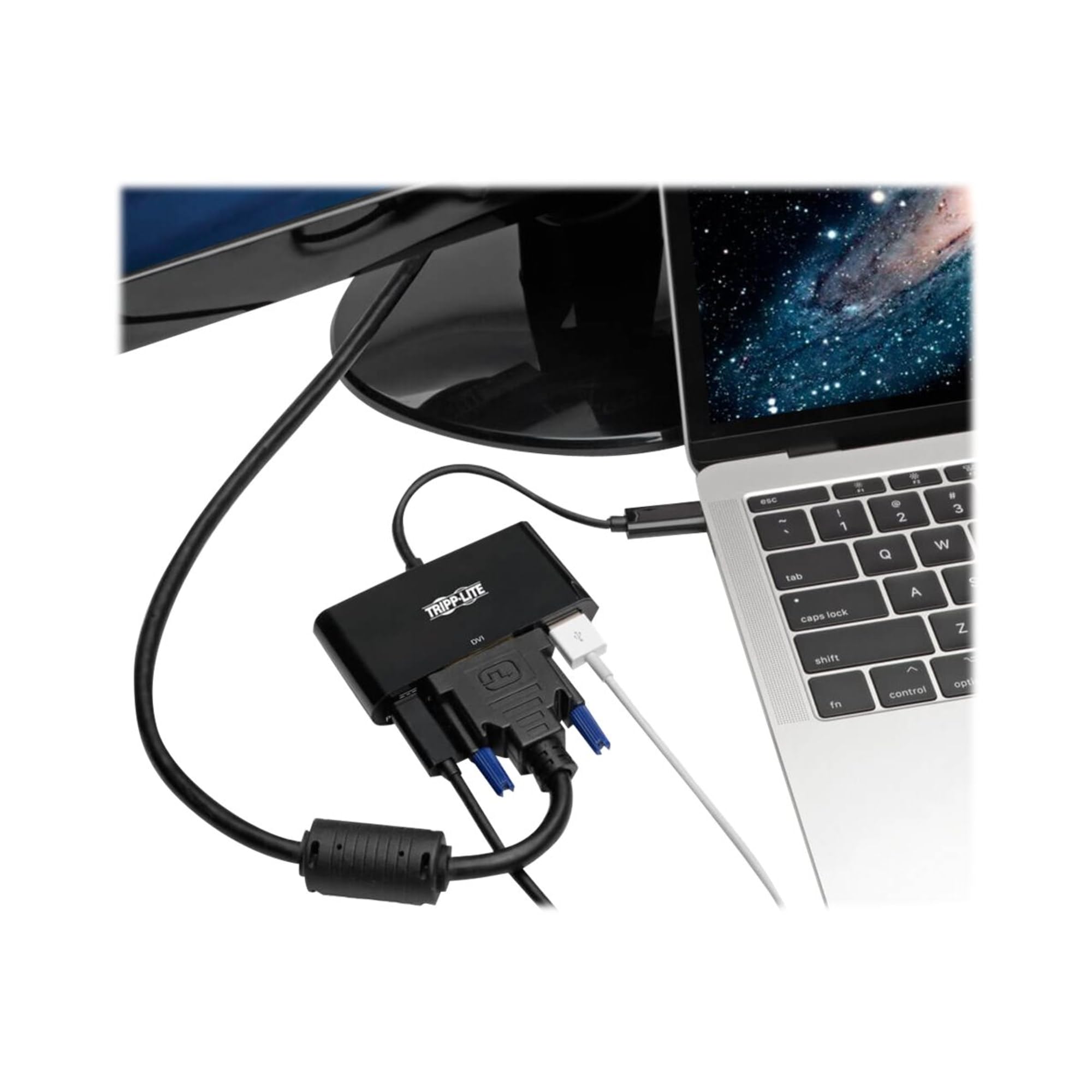 Tripp Lite Usb C To Dvi Adapter Converter W/ Usb A Hub & Pd Charging Usb Type C Thunderbolt 3, Usb C 1080P Black(U444 06N Dub C)