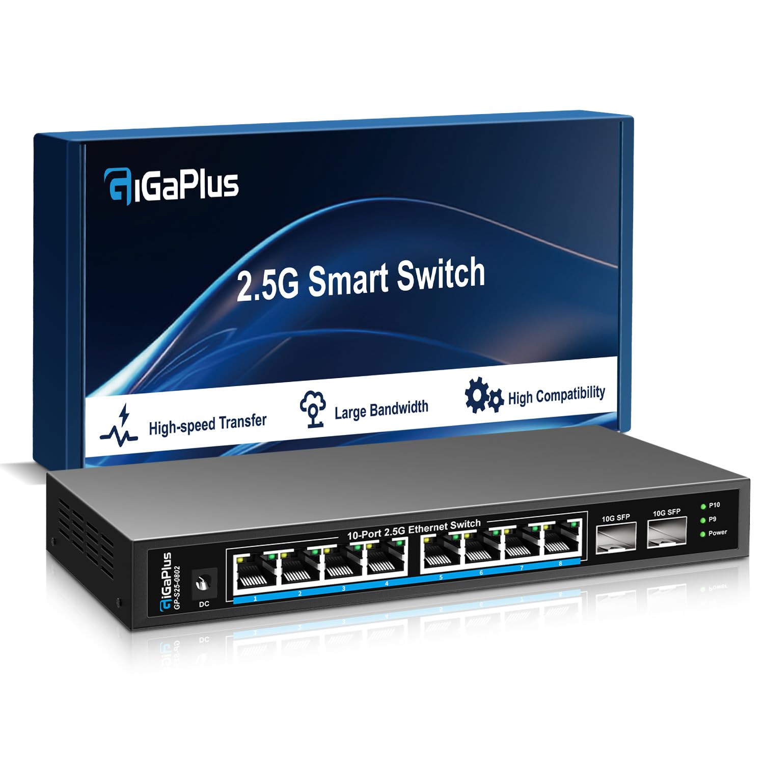10 Port 2.5Gb Unmanaged Ethernet Switch With 8* 2.5G Base T Ports, 2* 10G Sfp+ Ports. Gigaplus 2.5Gbps Network Switch For 2.5Gbp