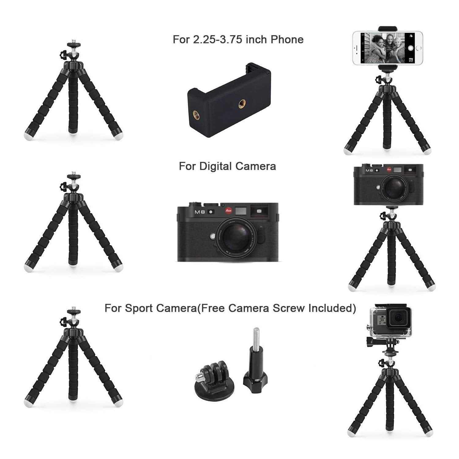 Flexible Webcam Stand And Cell Phone Tripod With Holder For Logitech And Nexigo Webcam, Gopro Camera And More