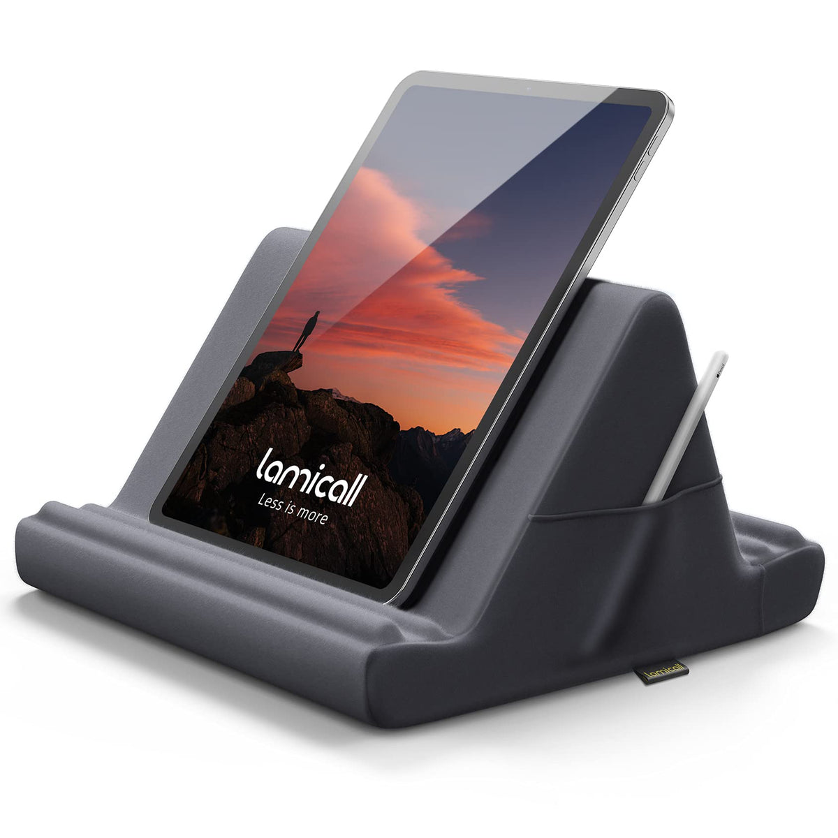 Lamicall Tablet Pillow Holder, Pillow Soft Pad   Tablet Stand Dock for Lap, Bed and Desk with Pocket & 4 Viewing Angles, for 2021 iPad Pro 11, 10.5, 12.9 Air Mini, Kindle, 4 13' Phone and Tablet, Gray