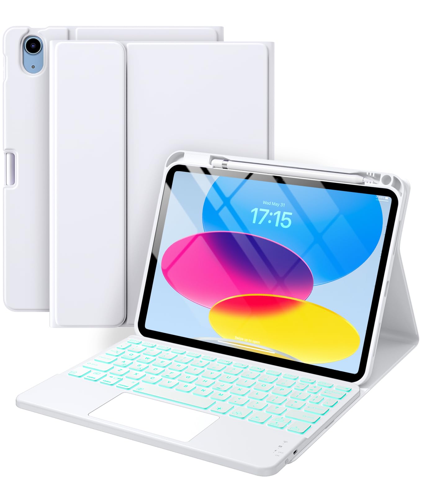 Harvopu Compatible with iPad 10th Generation Case with Keyboard (10.9, 2022), Keyboard Cover with Pencil Holder, Multi-Touch Tra