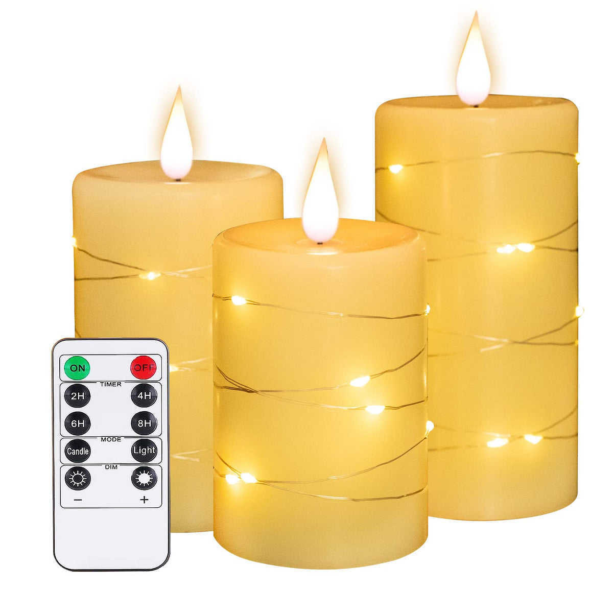 Flameless Battery Operated Flickering Valentine'S Romantic Candle,With Embedded String Lights 3 Pack Led Electric Candle With 10