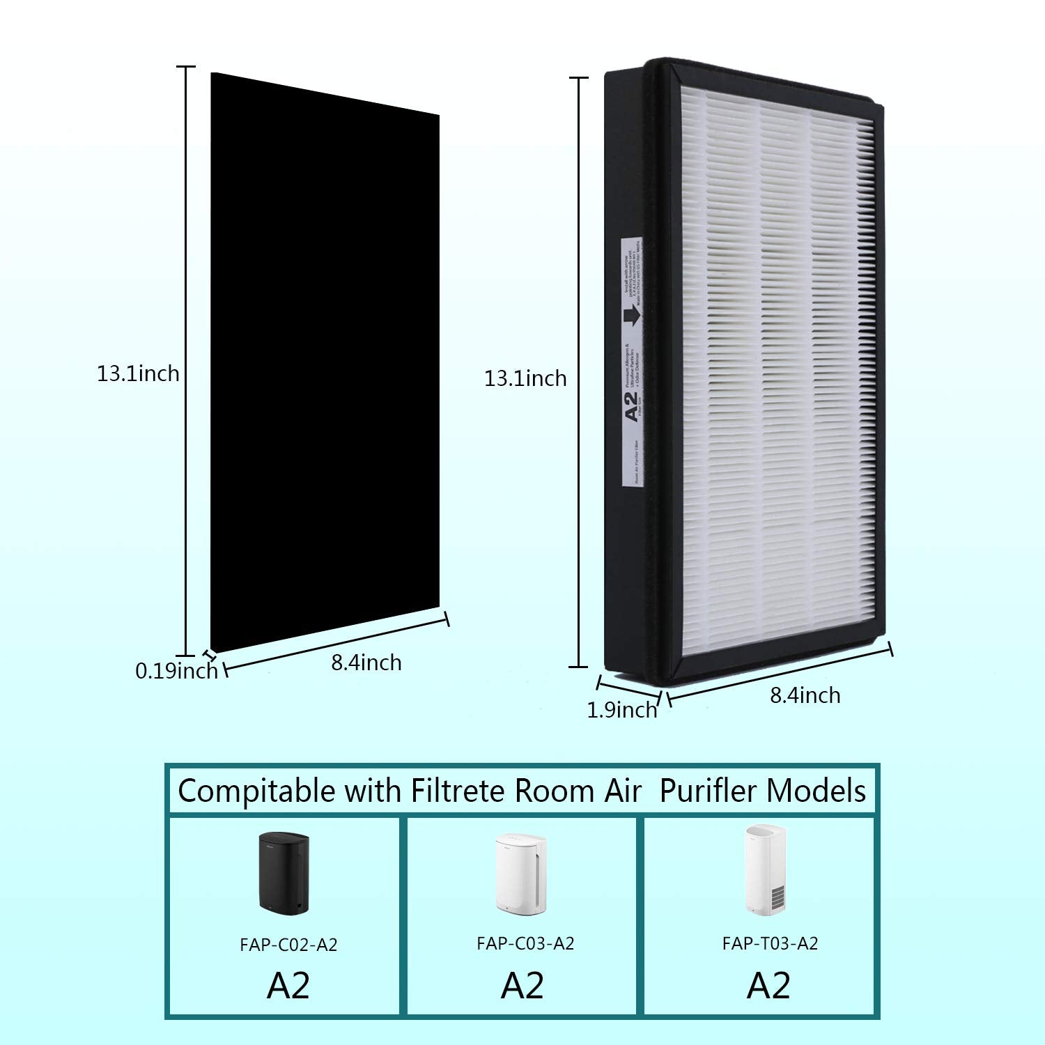 Replacement Hepa A2 Size Filter, Compatible With Filtrete Room Air Purifier Devices Fap C02 A2, Fap C03 A2, Fap T03 A2, Part #11