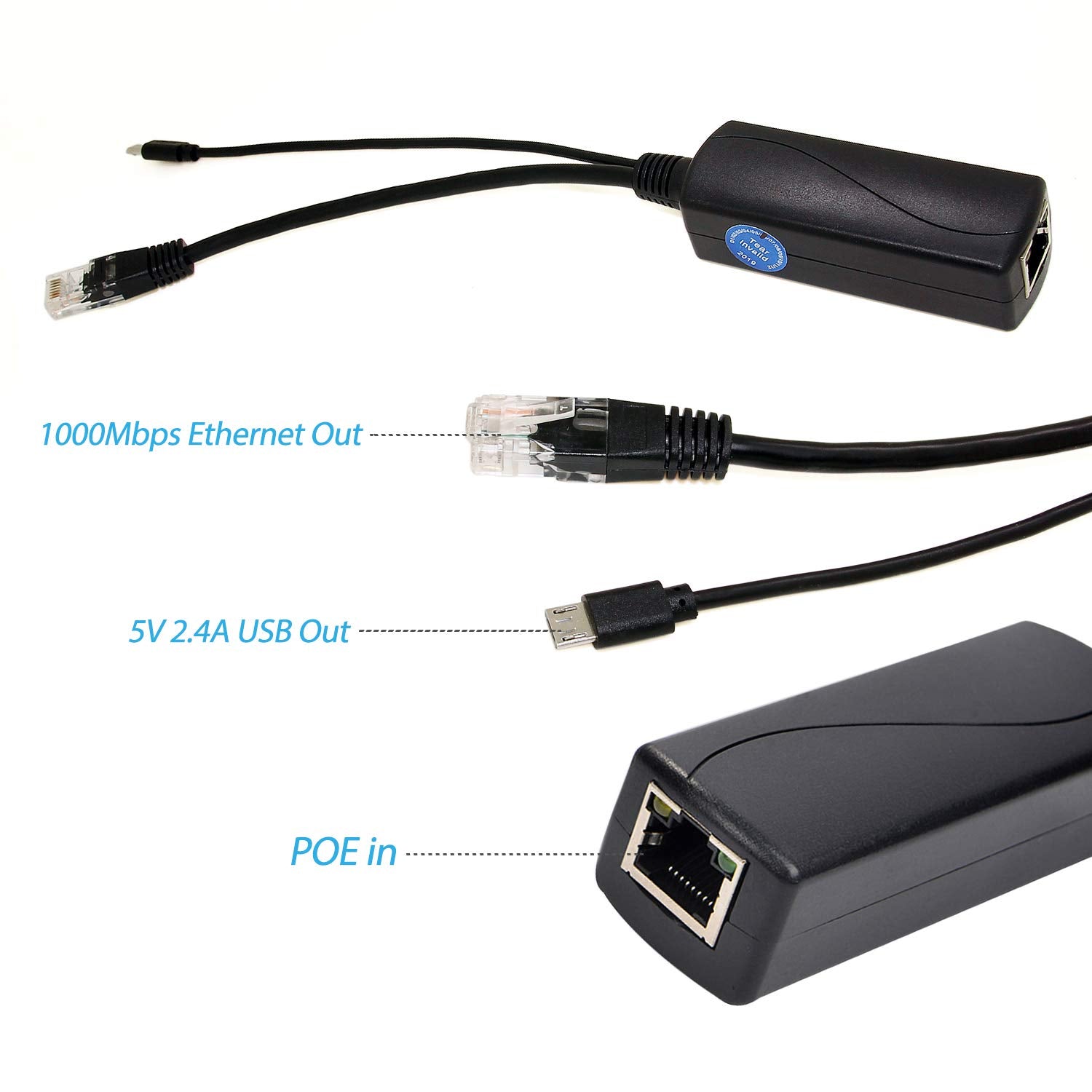 Revodata Gigabit Micro Usb Poe Splitter 5V 2.4A, Ieee 802.3Af Standard 10/100/1000Mbps For Raspberry Pi 3B, Google Wifi, Tablets