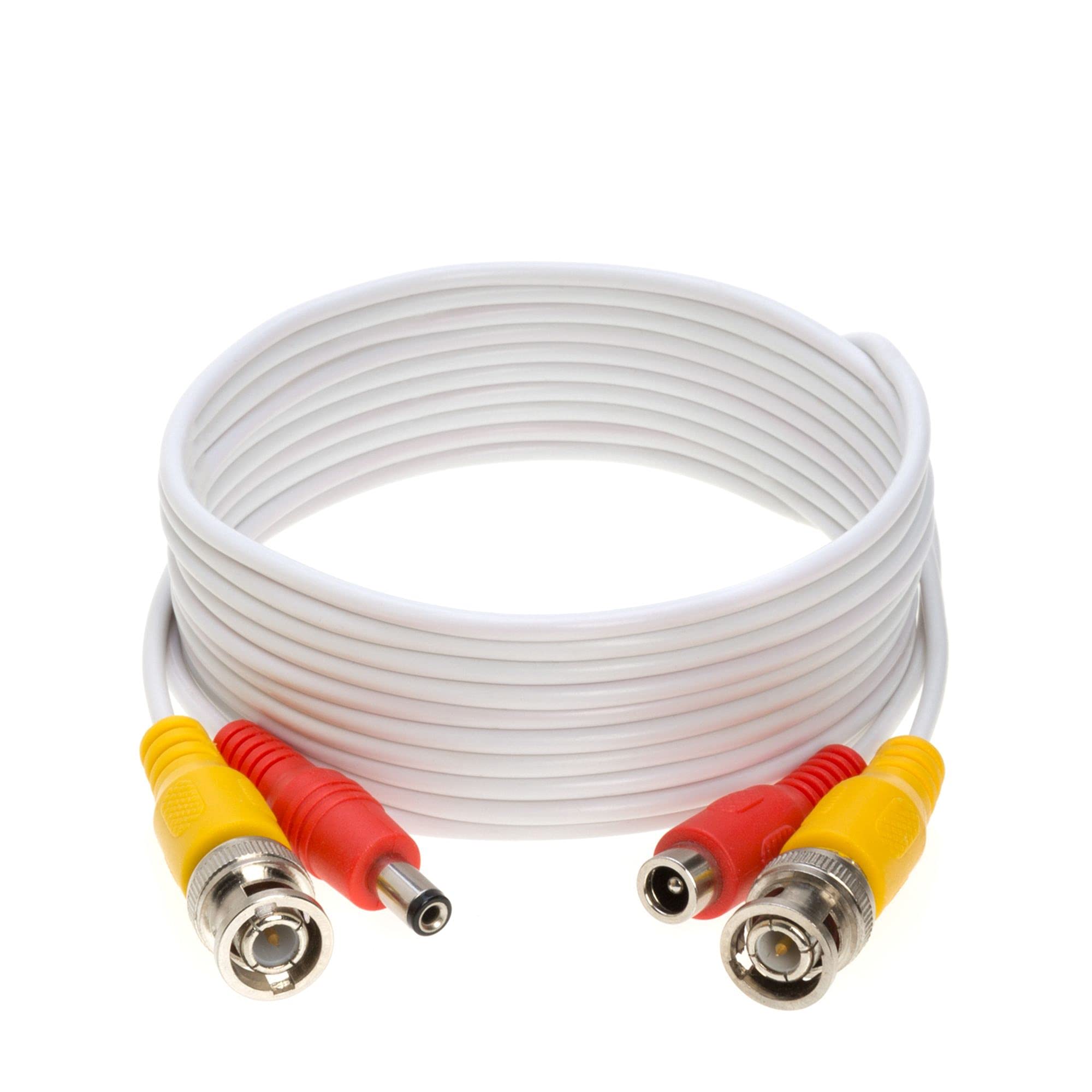 20Ft White Premade Bnc Video Power Cable Extension Wire For Cctv, Security Camera, Dvr, Surveillance System, All In One Plug & P
