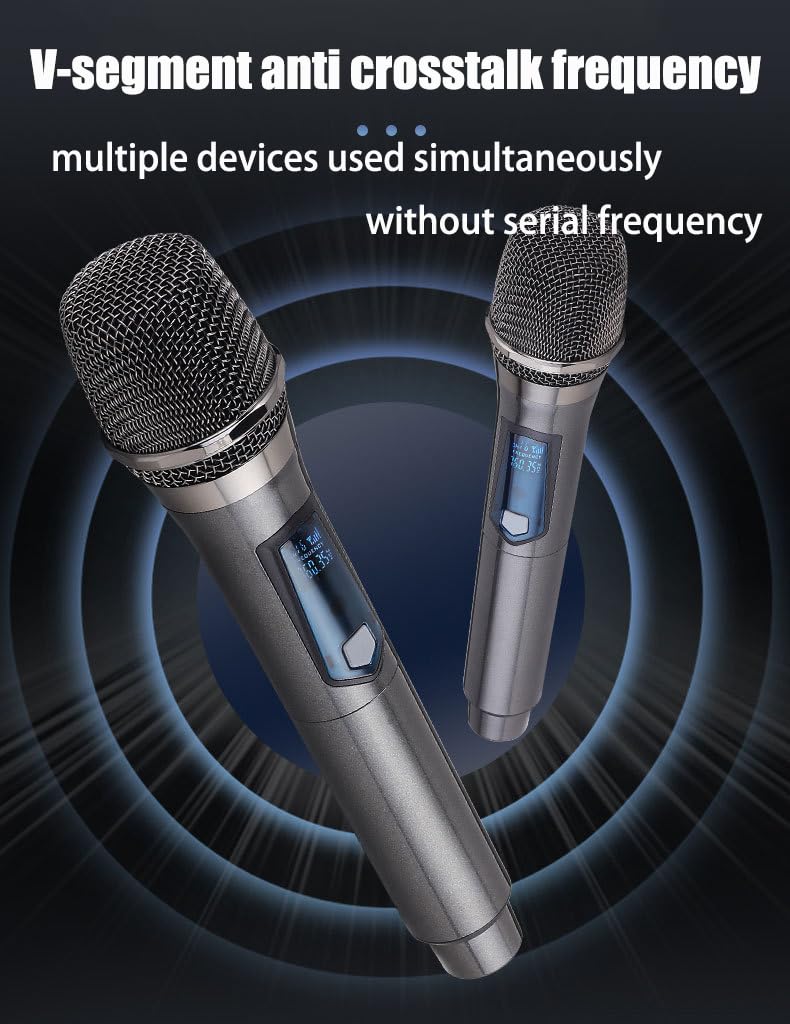 Huacam Wireless Microphone,Rechargeable Wireless Dual Uhf Microphone,Dual Handheld Dynamic Wireless Mic For Karaoke Singing, Wed