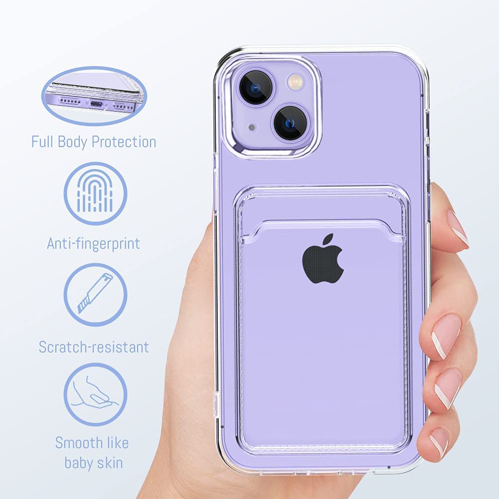 Mzelq Silicone Wallet For Iphone 14 Case, Card Holder Camera Protection Cover For Iphone 14 Case + Screen Protector, Card Slot C