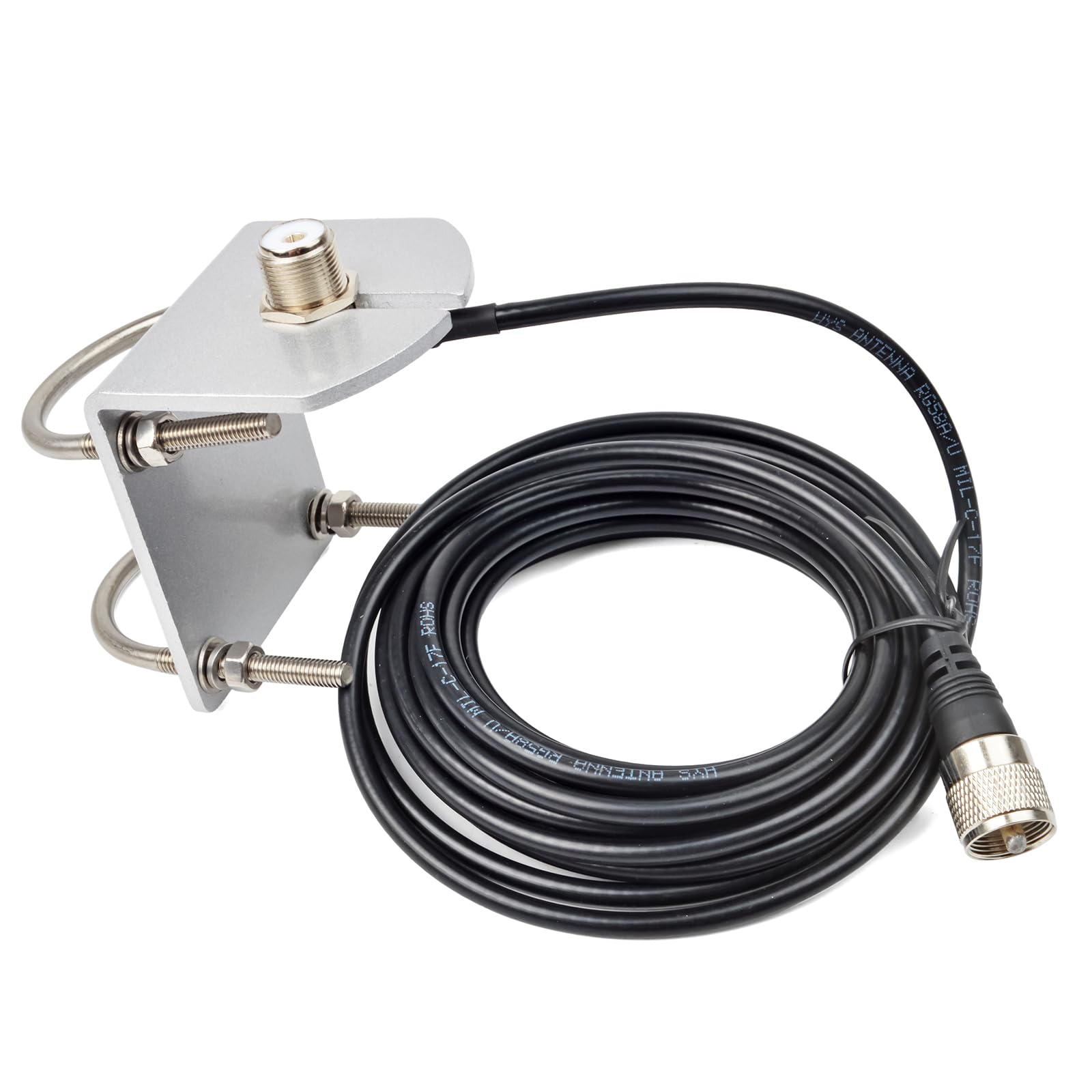 Hys L Shape Mount Mobile Antenna Bracket So239 To Pl 259 W/16.4Ft(5M) Low Loss Rg 58 Coaxial Cable, Heavy Duty Aluminum With 2Pc