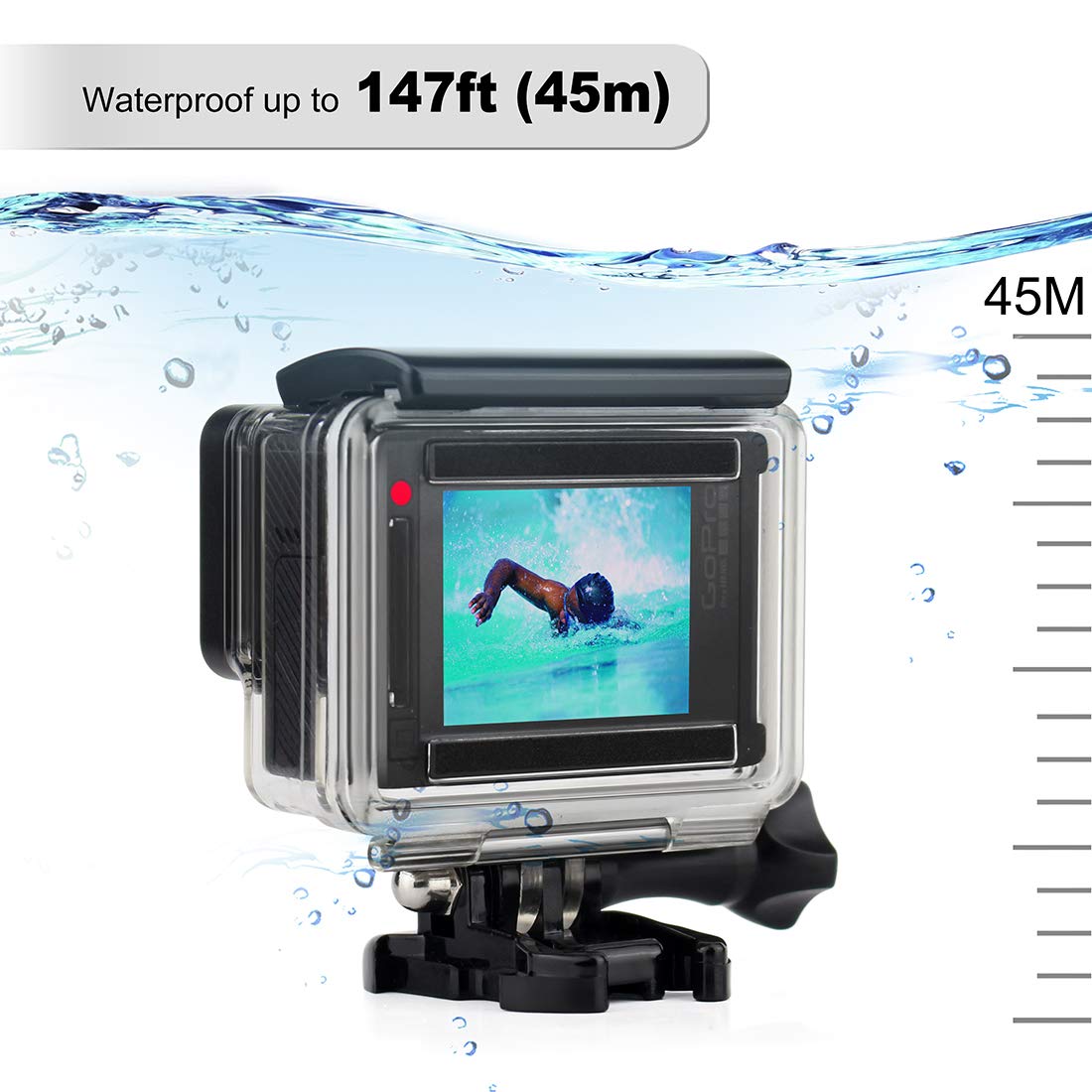 Gepuly Waterproof Housing Case For Gopro Hero 4 Black, Hero 4 Silver, Hero 3+, Hero 3 Underwater Photography   Waterproof Up To 131 Ft (40M)   With Quick Release Mount, Thumb Screw