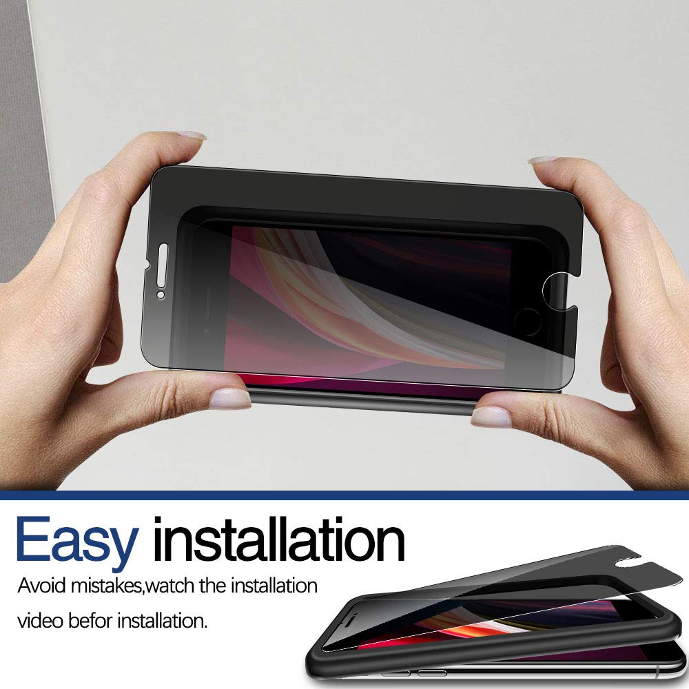 Sorlnern Privacy Screen Protector for iPhone SE 2nd/3rd Gen, 7/8, Anti-Spy Tempered Glass, Easy Installation, Black, 4.7