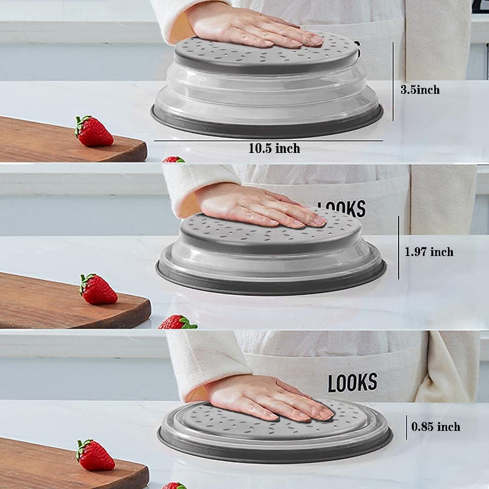 Thermoplastic Rubber Microwave Splatter Cover,Microwave Cover For Food Fruit Drainer,Bpa Free Dishwasher Safe 10.5 Inch (Grey)