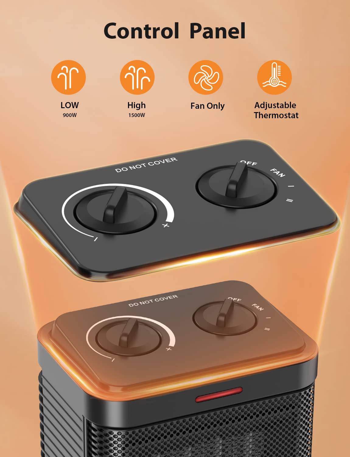 1500W Space Heater, Small Space Heater For Indoor Use, Ptc Ceramic Space Heater With Thermostat, 3 Modes, Safety Quiet Heating,