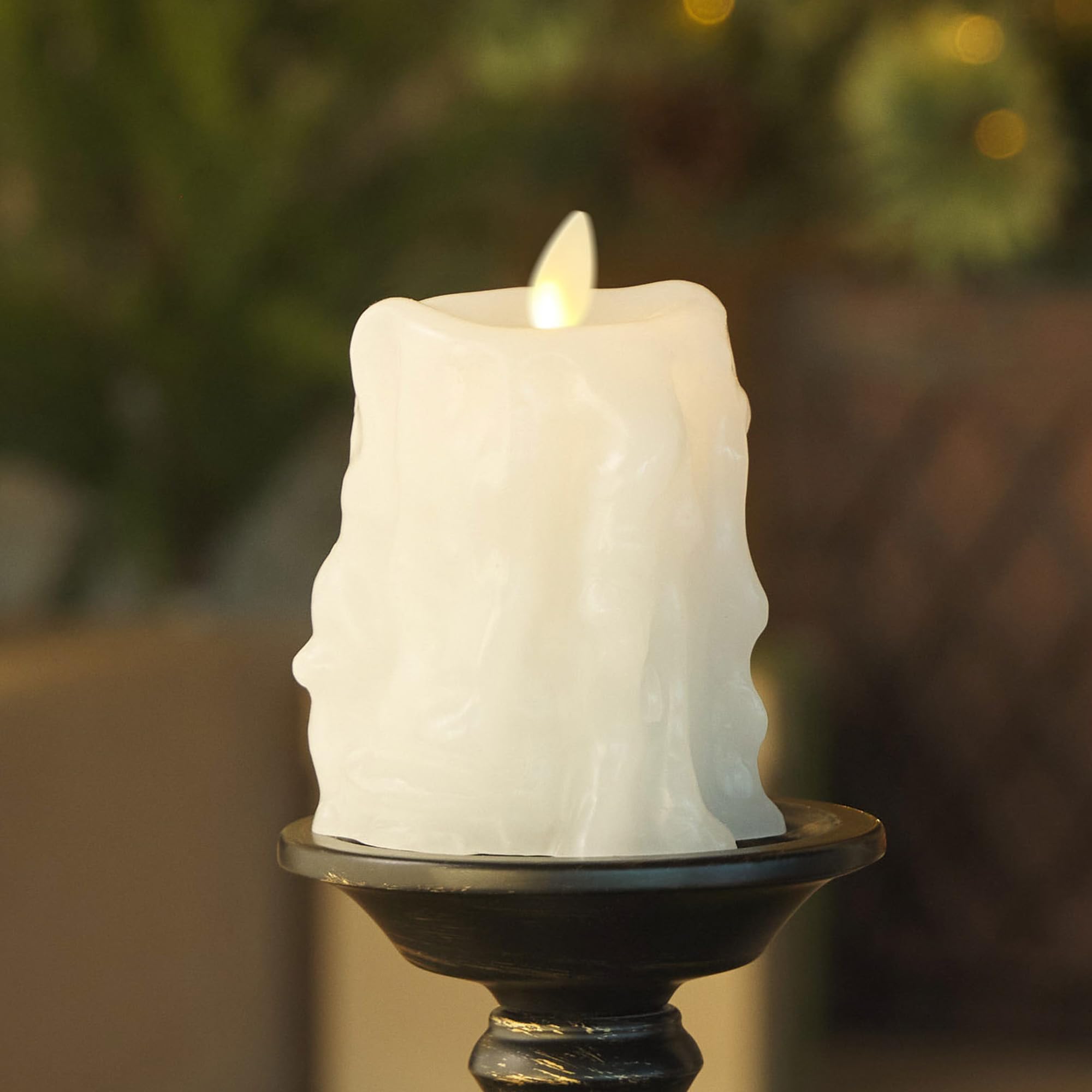 Luminara White Heavy Drip Flameless Candle Pillar, 3.4 X 4.5 Inch, Unscented, Led, Real Wax, Timer Function