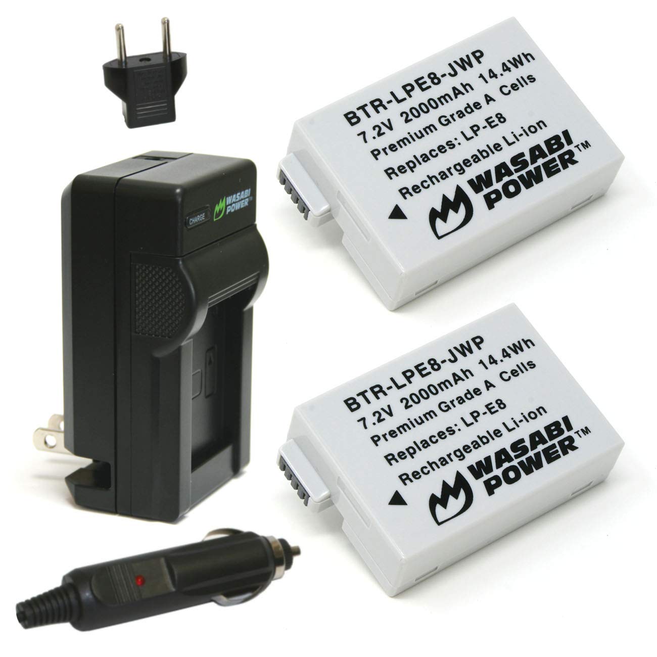 Wasabi Power Battery (2 Pack) and Charger for Canon LP E8 and Canon EOS 550D, EOS 600D, EOS 700D, EOS Rebel T2i, EOS Rebel T3i, EOS Rebel T4i, EOS Rebel T5i