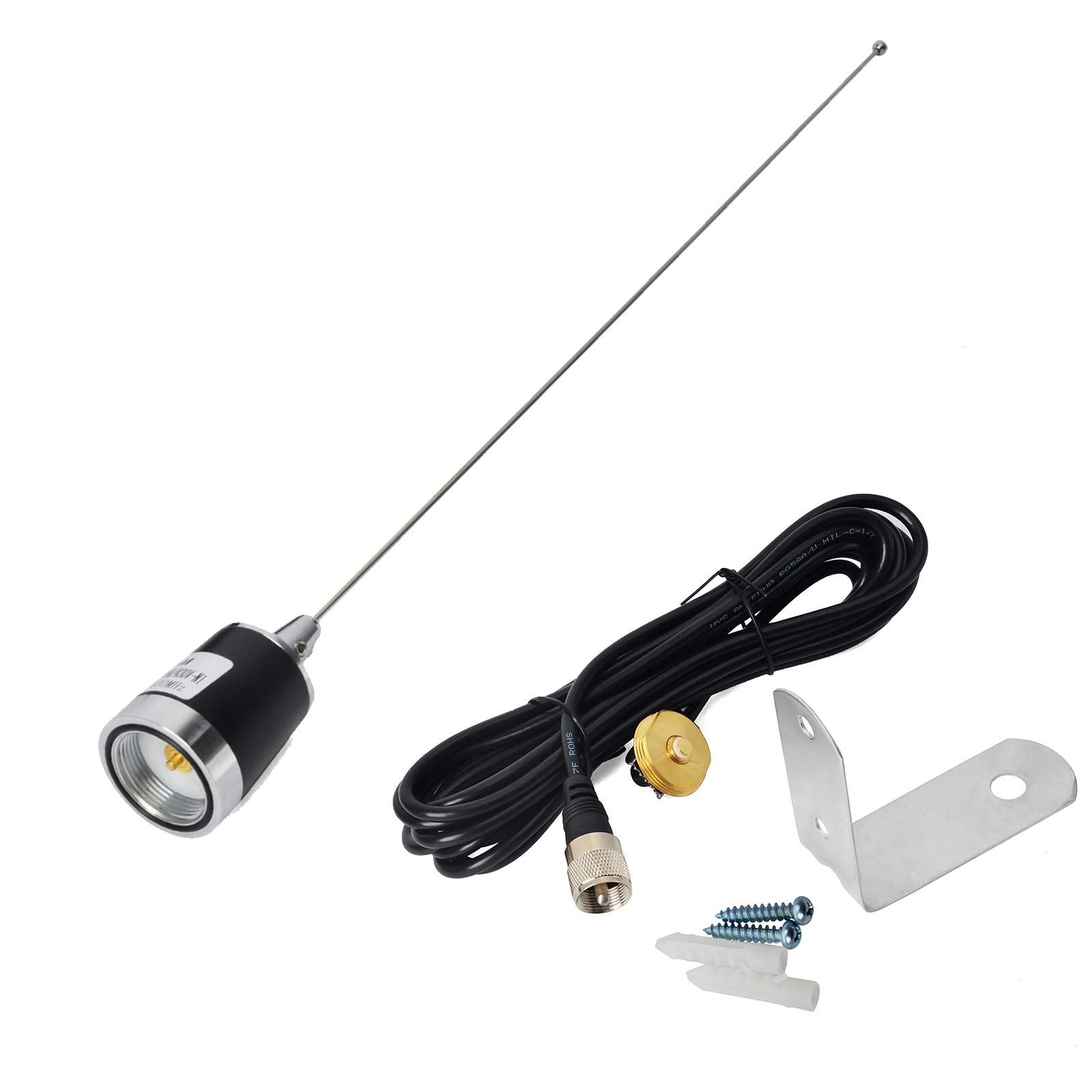 Hys Uhf Vhf 2Meter 70Cm 21Inches Nmo Antenna With Nmo Mount 4Meter(13.1Ft) Pl259(Uhf Male) Rg58 Coax Cable And L Shape Fender Br
