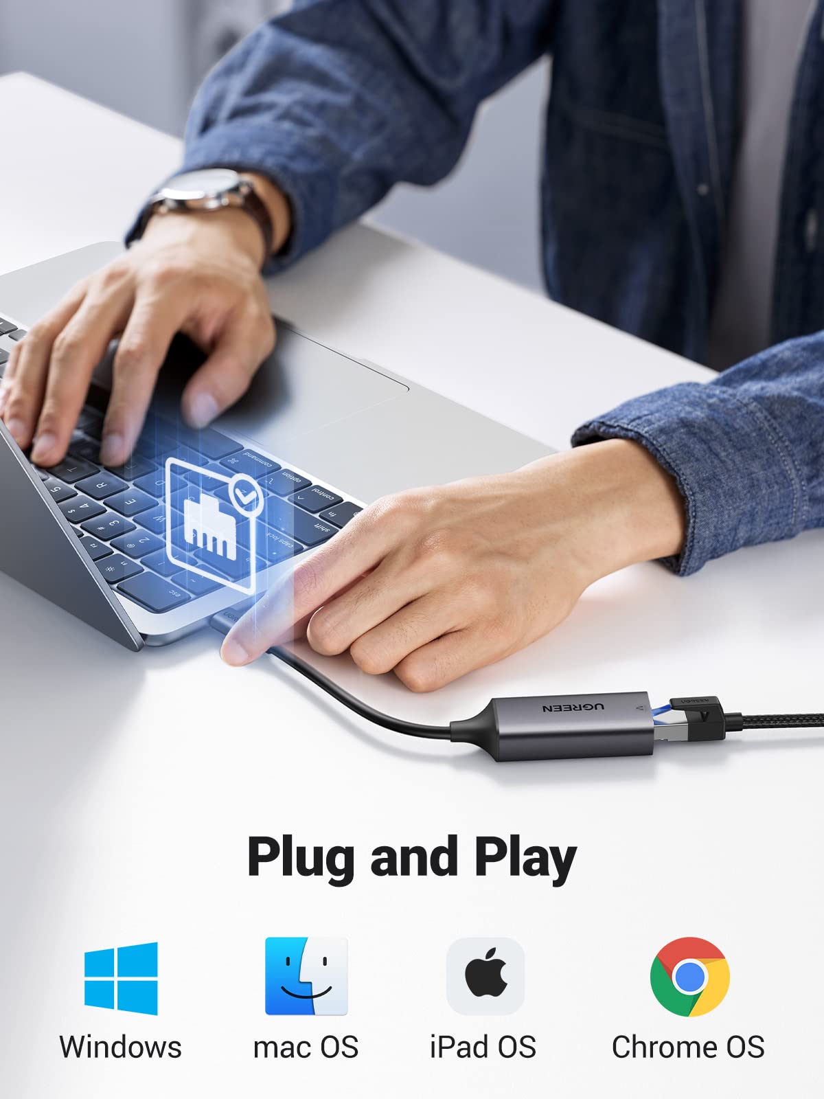 Ugreen Usb C To Ethernet Adapter, 1000Mbps, Rj45, Driver-Free, Compatible With Windows, Macos, Ipados, Chromeos, Android, Laptop