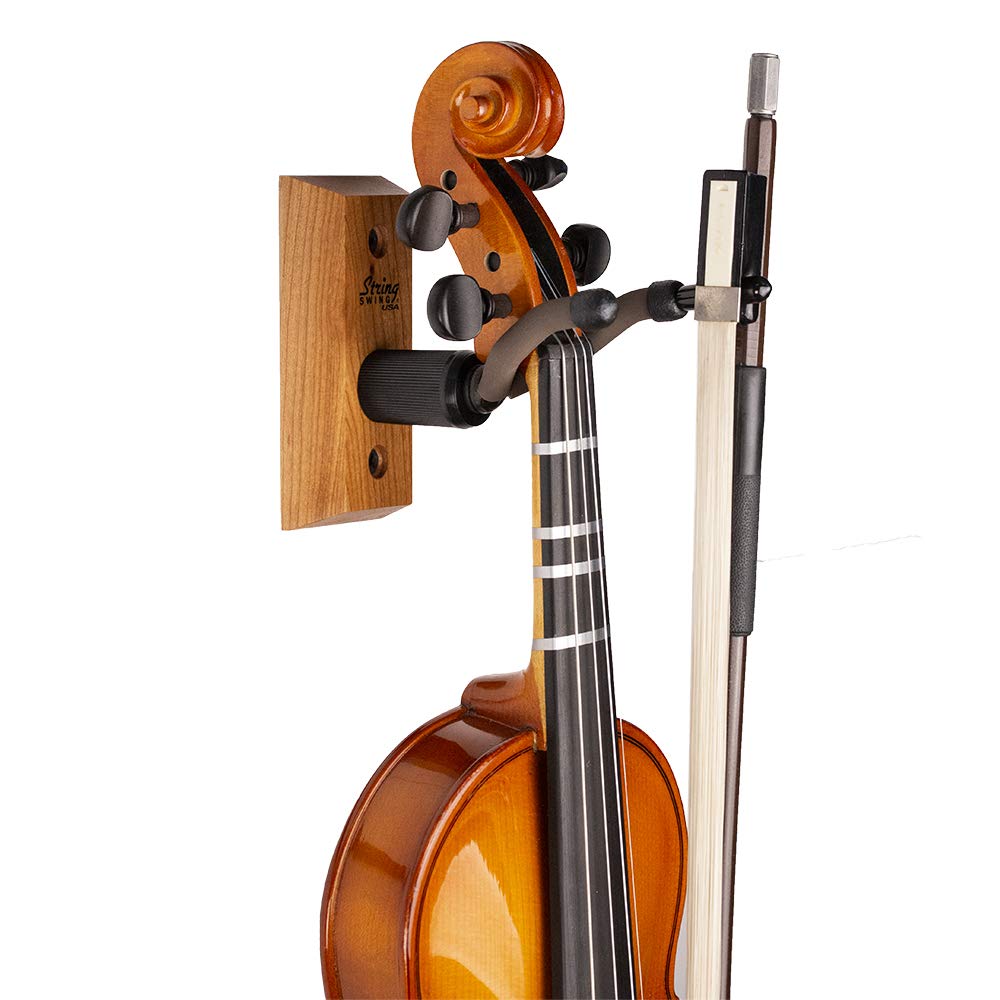 String Swing Hardwood Home & Studio Violin Hanger Wall Mount   For Small Violins And Violas   Cherry