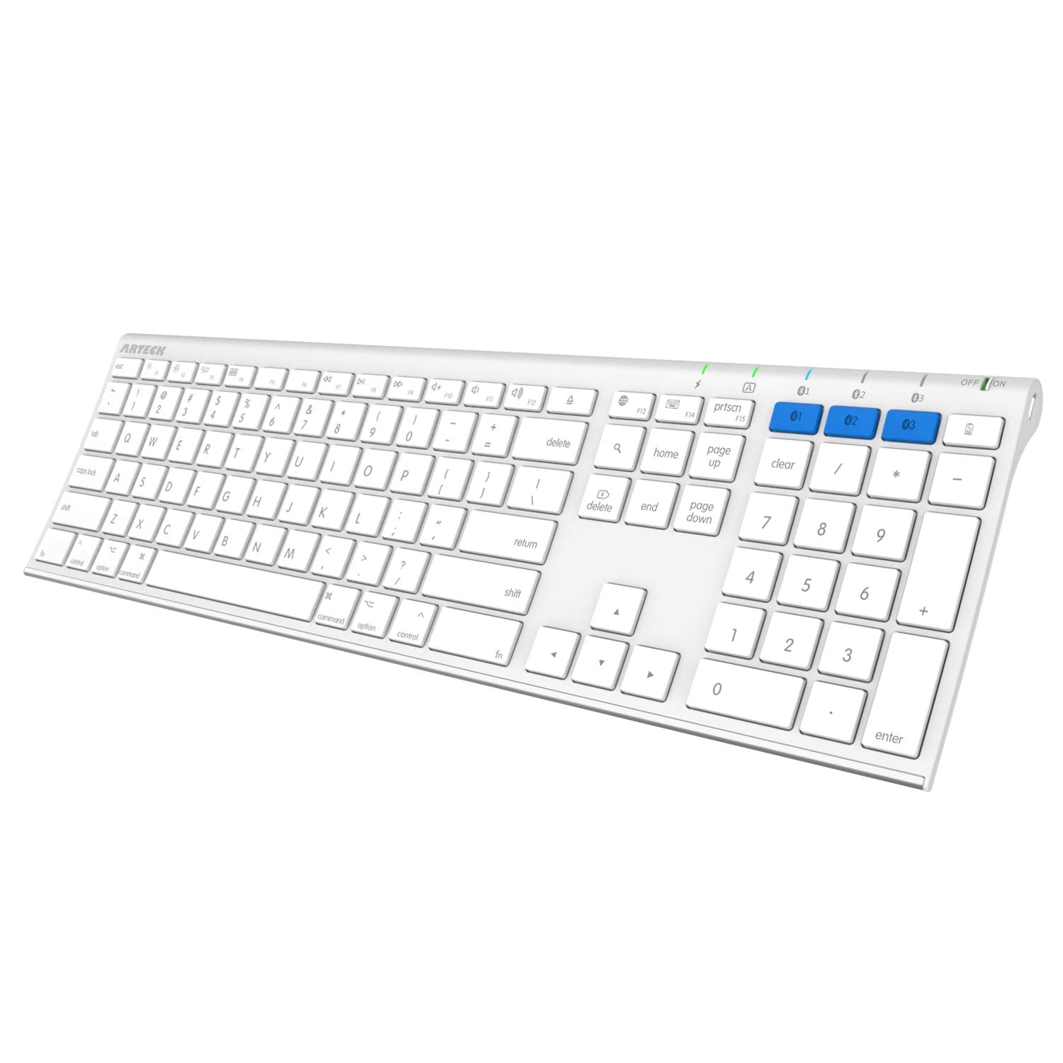 Arteck Bluetooth Keyboard for Mac iPad MultiDevice Stainless Steel Full Size Wireless Keyboard Compatible with iPad, iMac, Mac 
