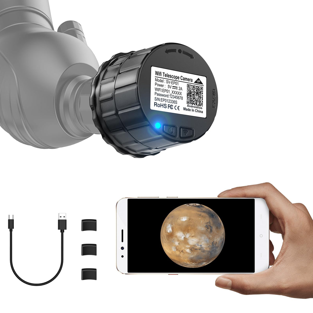Wifi Electronic Telescope Eyepiece, 4 Million Pixel Hd Wireless Digital Telescope Eyepiece Camera, 32Gb Portable Bird Watching S