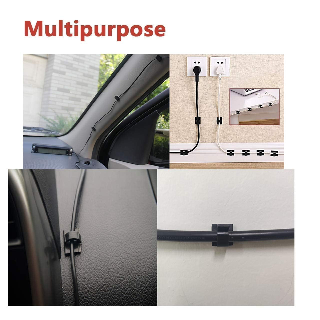 Yocice Cable Clips 40Pcs With Strong Adhesive Tapes,Wire Holder Organizer Cord Management For Car, Office And Home (White  Cc04(