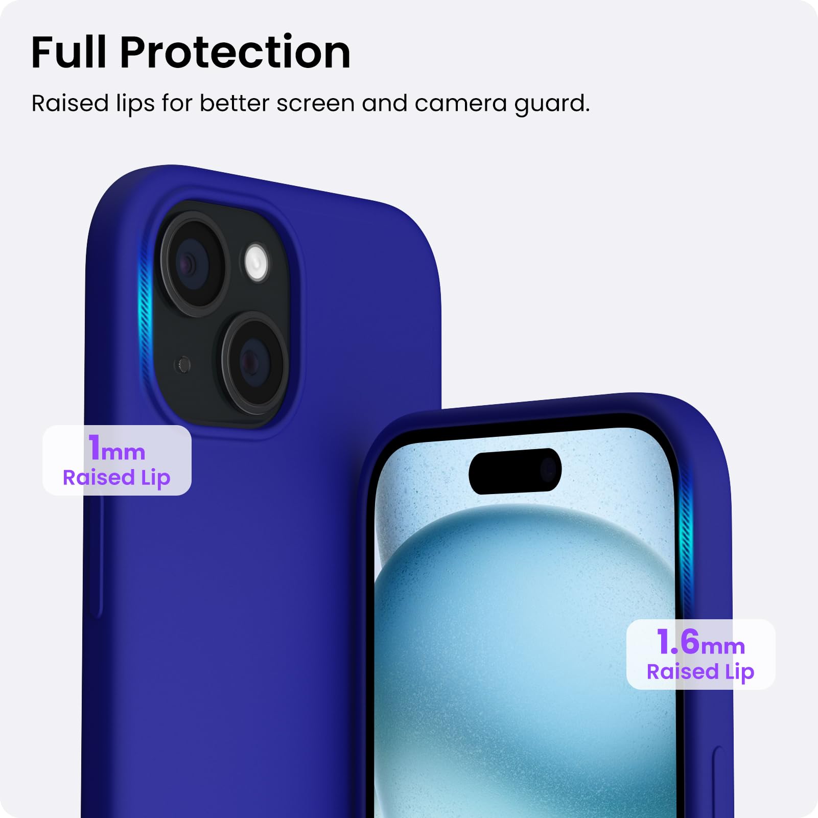 Ornarto Compatible With Iphone 15 Plus Case 6.7'', Slim Liquid Silicone 3 Layers Full Covered Soft Gel Rubber Cover Protective P