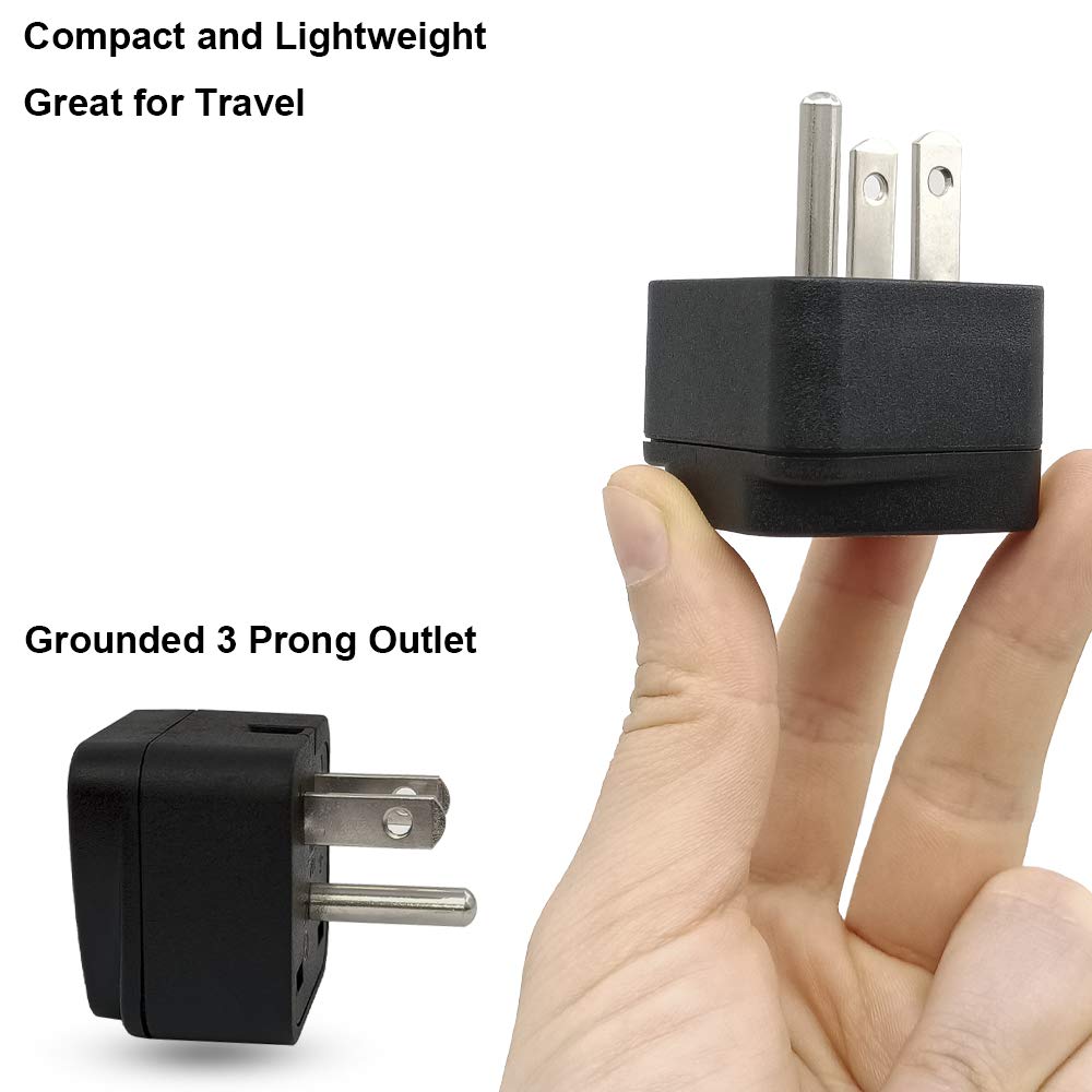 Us Travel Plug Adapter Eu/Uk/Au/In/Cn/Jp/Asia/Italy/Brazil To Usa (Type B), 3 Prong Grounded Usa Wall Plug, International Mini T