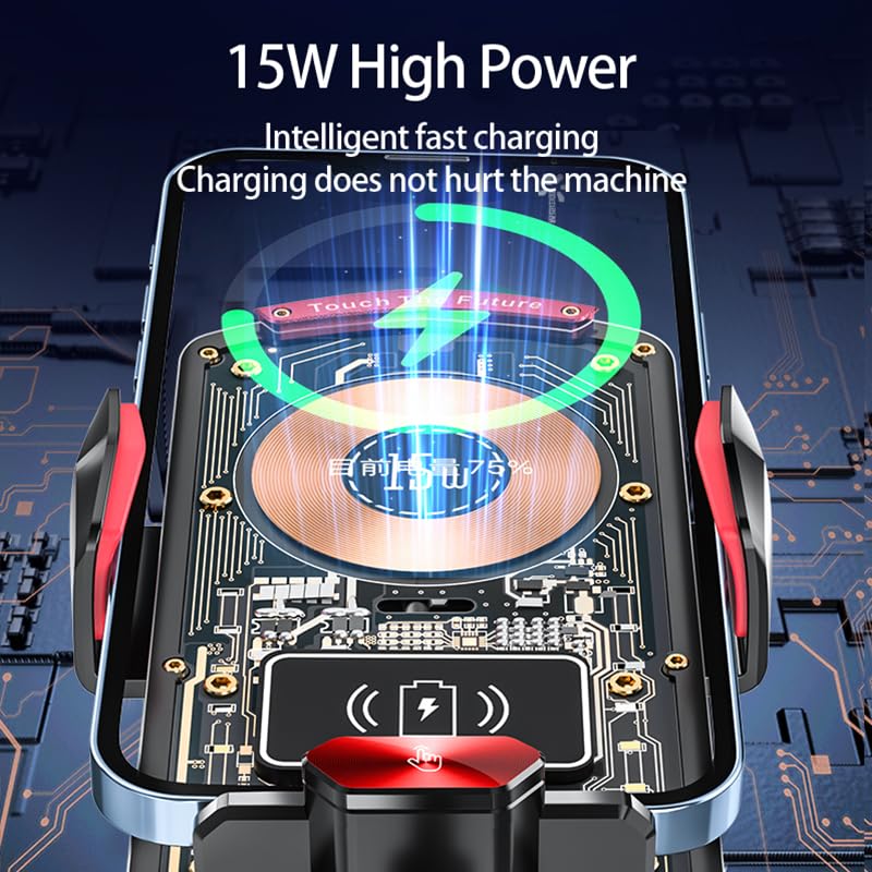 Wireless Car Charger Mount,Phone Holder,15W Fast Charging, Air Vent Clamp,Auto Clamping,360 Rotating Ball Joint,Transparent Case