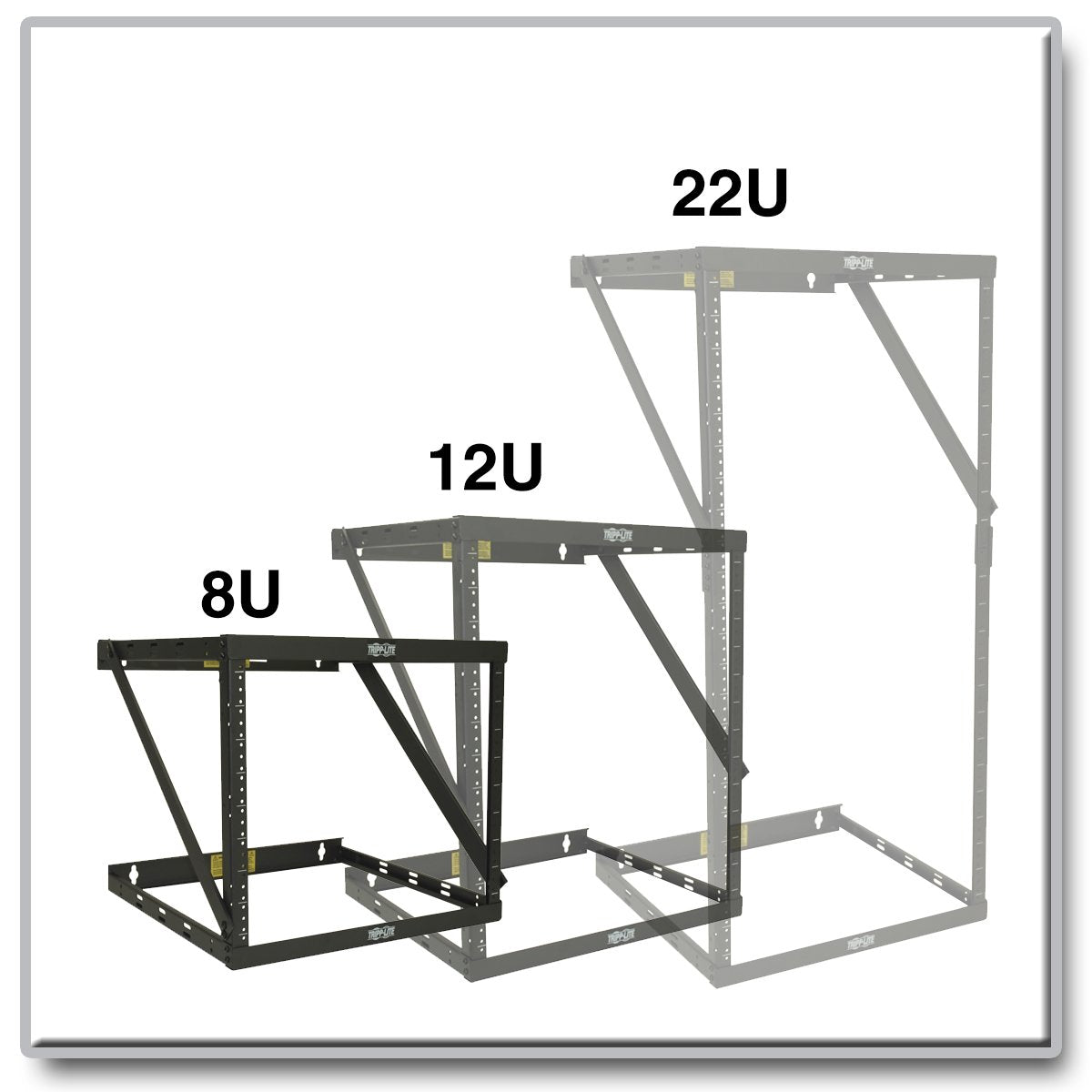 Tripp Lite 8U/12U/22U Expandable Wall Mount 2 Post Open Frame Rack, Adjustable Network Equipment Rack, Switch Depth, 18'' Deep,