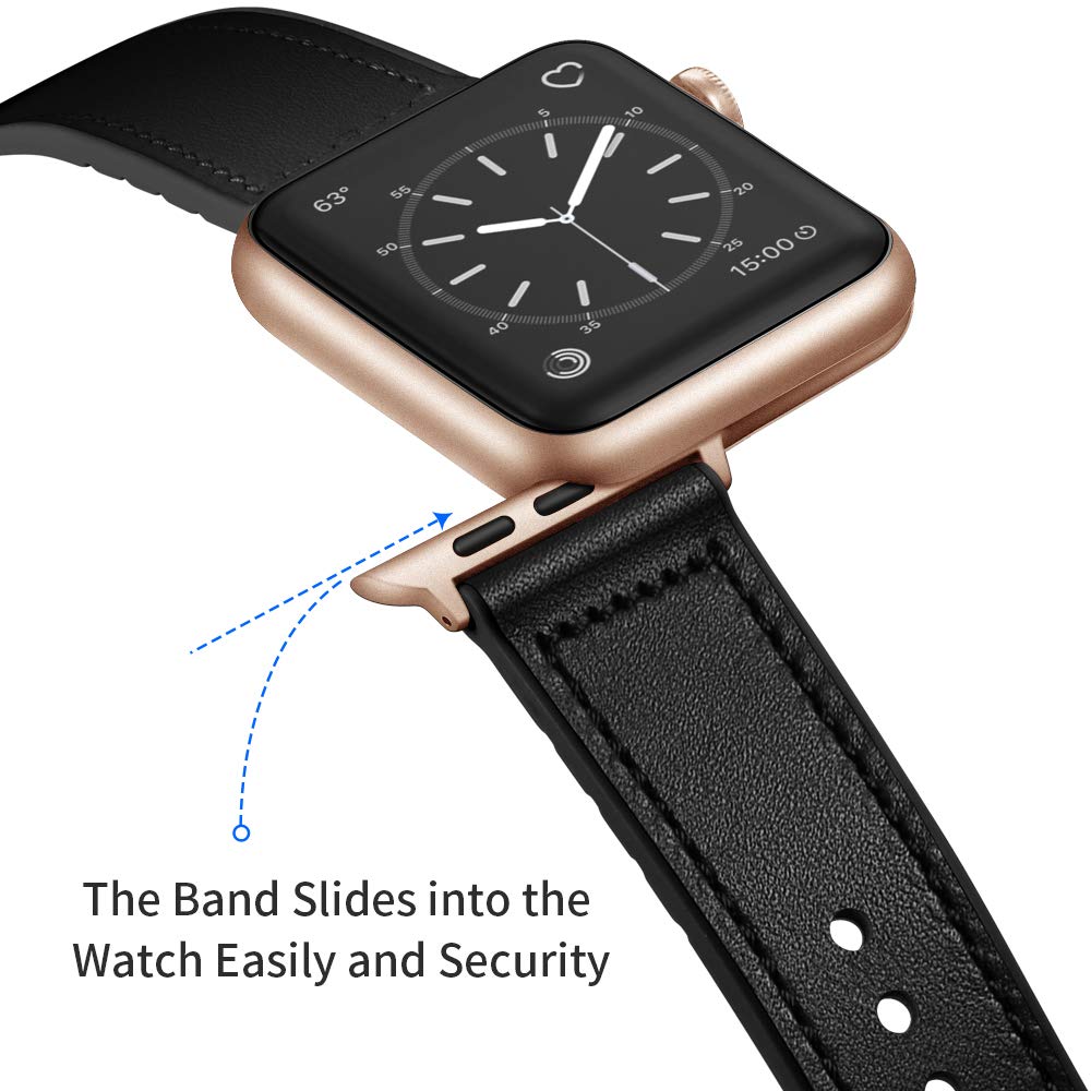 Ouheng Compatible With Apple Watch Band 41Mm 40Mm 38Mm, Sweatproof Genuine Leather And Rubber Hybrid Band Strap Compatible With