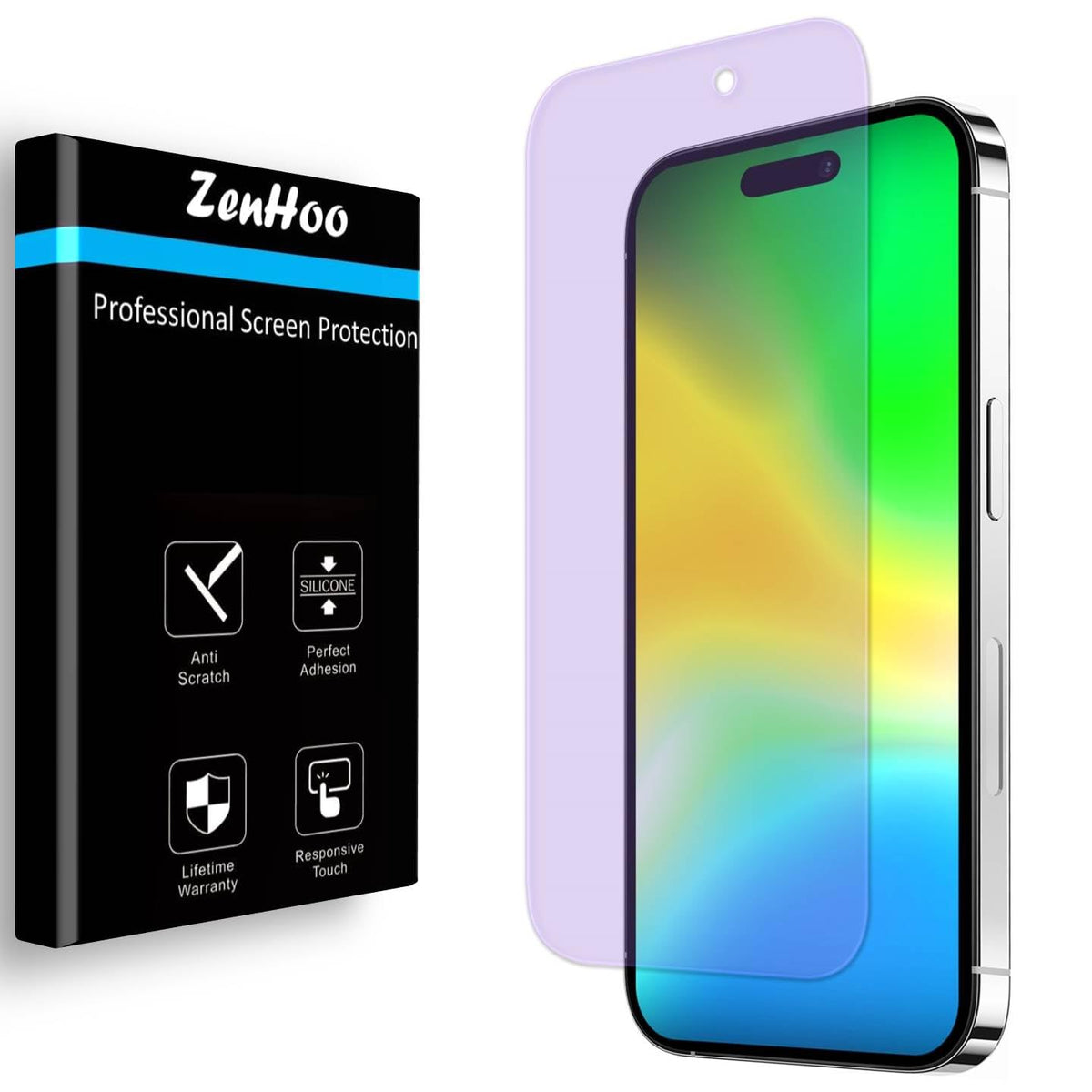 Zenhoo For Iphone 15 Pro Max, Anti Blue Light [Eye Protection] Tempered Glass Screen Protector