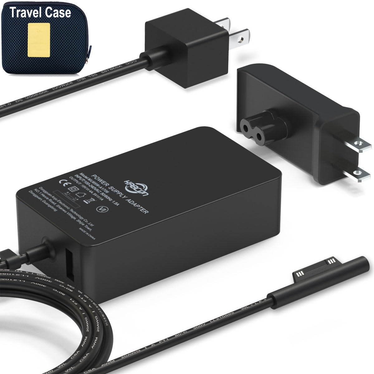 65W Surface Pro Laptop Charger For Microsoft Surface Pro 10 9 8 7+ X 7 6 5 4 3, Windows Surface Laptop 7 6 5 Studio 4 Go 3 2, Surface Go 2 3, Surface Book 2 1, Support 44W 36W, 10.1Ft Cord&Travel Case