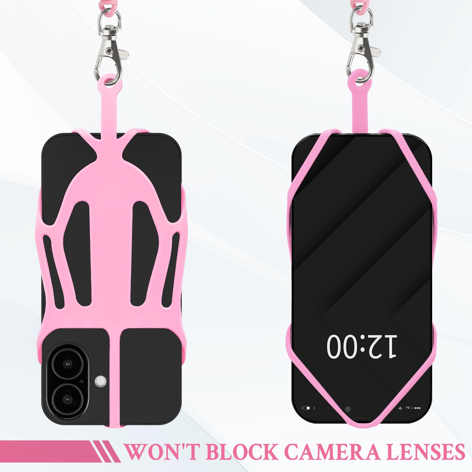 Hotemia Silicone Phone Lanyard Holder With Carabiner, Universal Phone Strap,Anti-Theft Phone Case With Retractable Tether (Pink)