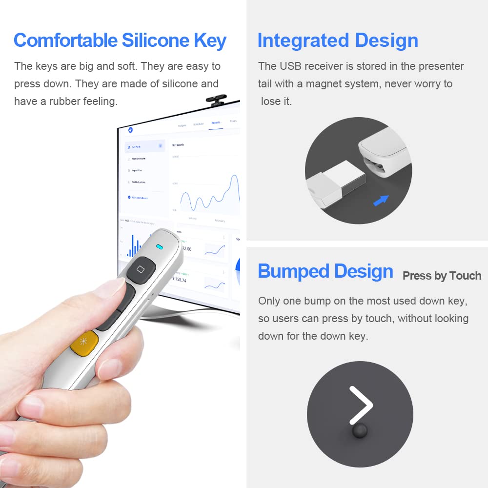 Norwii N29 Presentation Clicker Slide Pointer Clicker For Powerpoint Presentations, Wireless Presenter With Hyperlink & Volume C