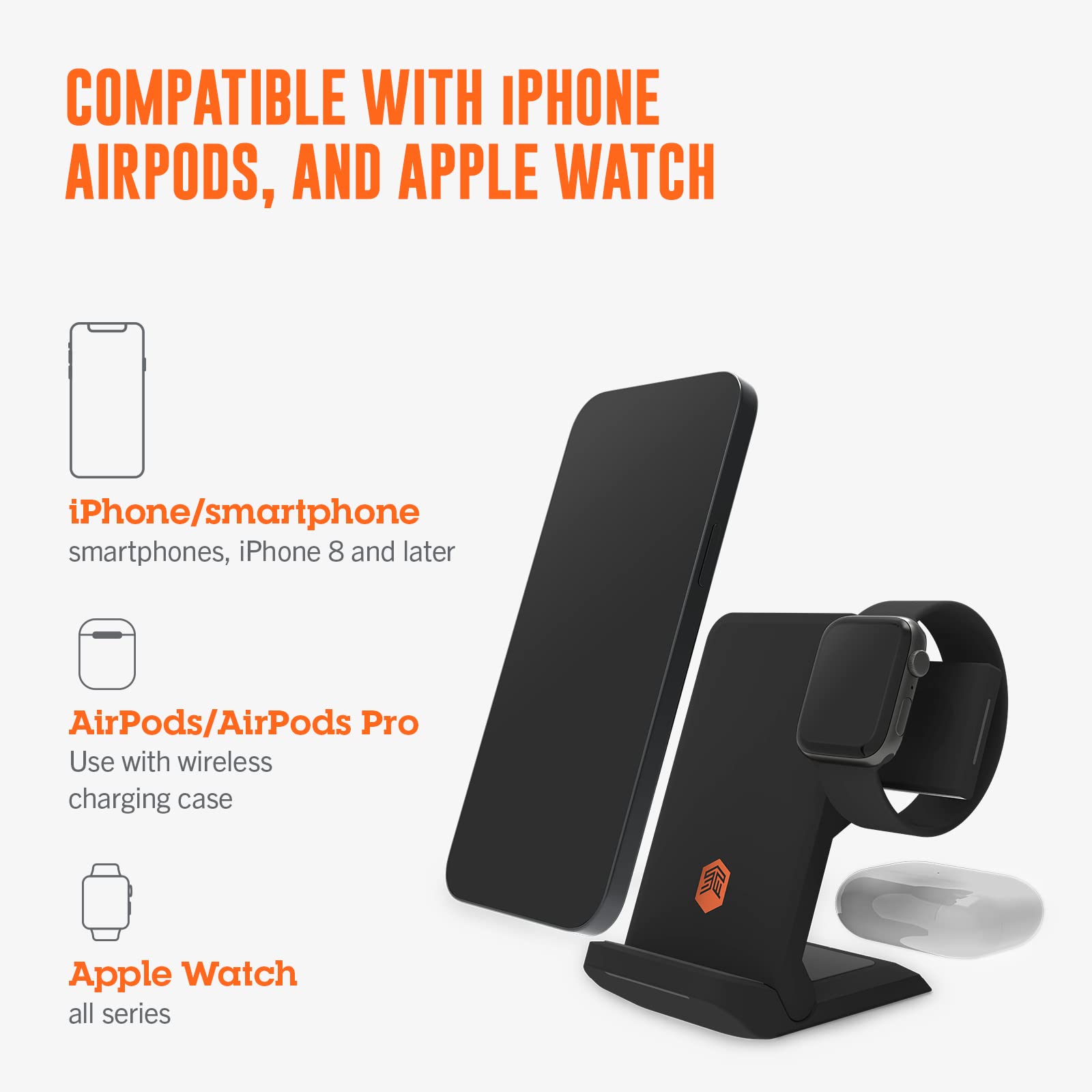 Stm Chargetree Go: 3 In 1 Portable Qi Certified Wireless Charging Station For Iphone 14, 13 & 12 Series, Apple Watch, And Airpod