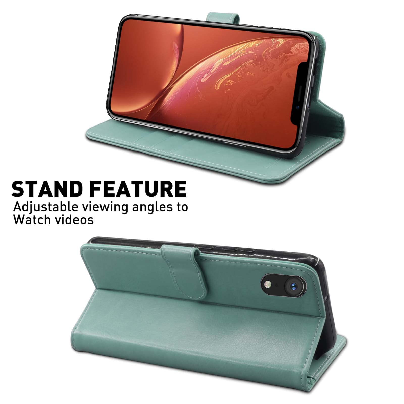 Monasay Wallet Case Compatible For Iphone Xr, 6.1-Inch, [Glass Screen Protector Included] [Rfid Blocking] Flip Folio Leather Cel