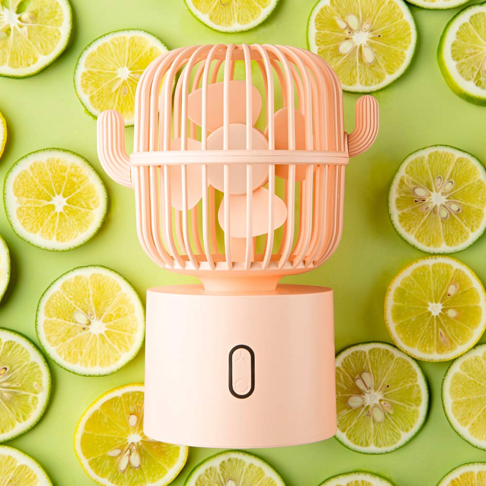 Beishida Small Desktop Usb Table Desk Fan Personal Fan, Cactus Mini Handheld 80 Degree Auto Rotation Portable Fans, 3 Speeds Str