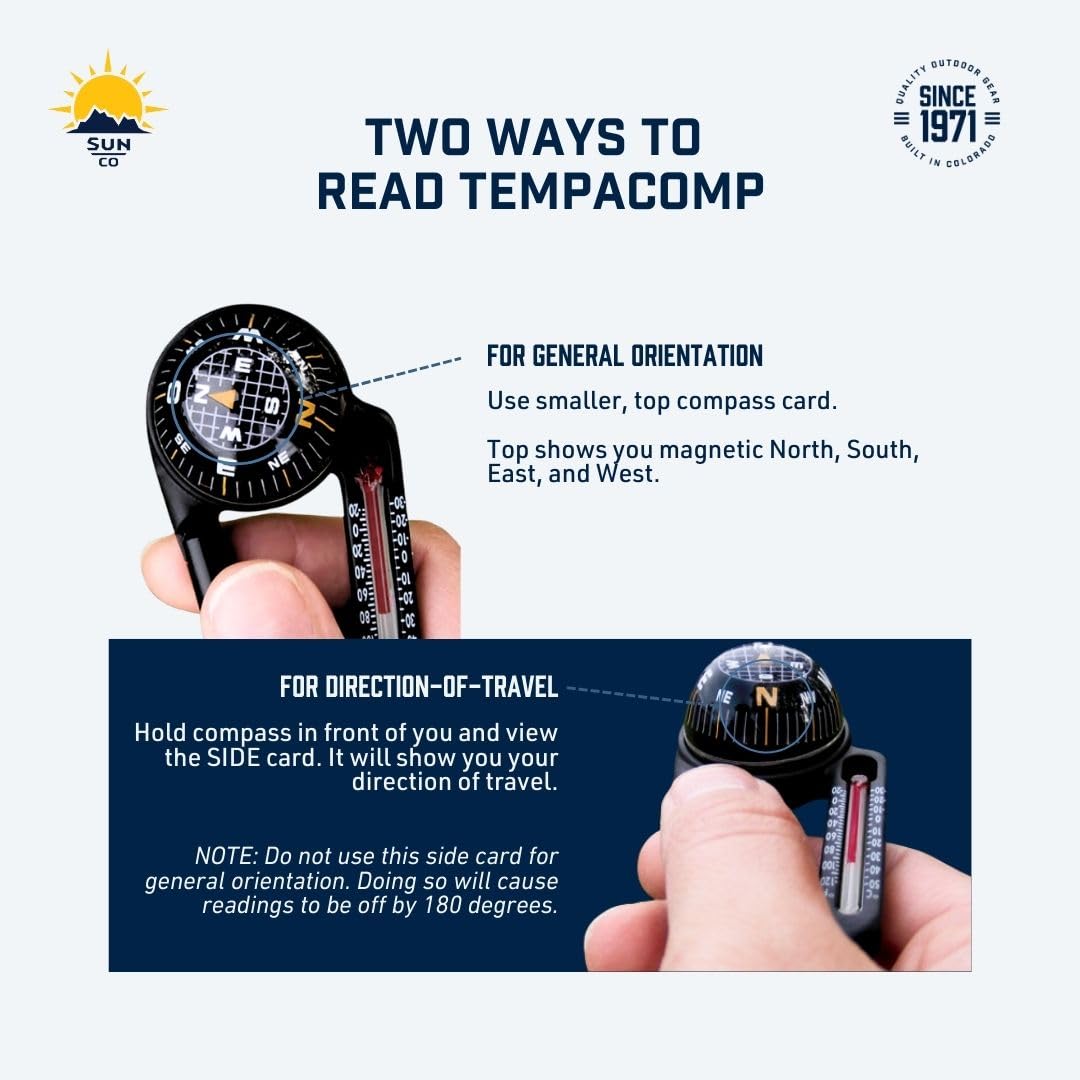 Sun Company Tempacomp   Ball Compass And Thermometer Carabiner | Hiking, Backpacking, And Camping Accessory | Clip On To Pack, P