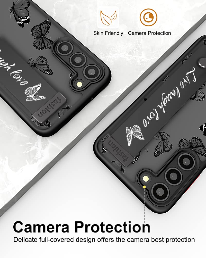 Cisland Galaxy S23 Case Cute With Strap Stand Finger Kickstand, Cute Case For Women Girly Designer For Girls Aesthetic Cool Sili