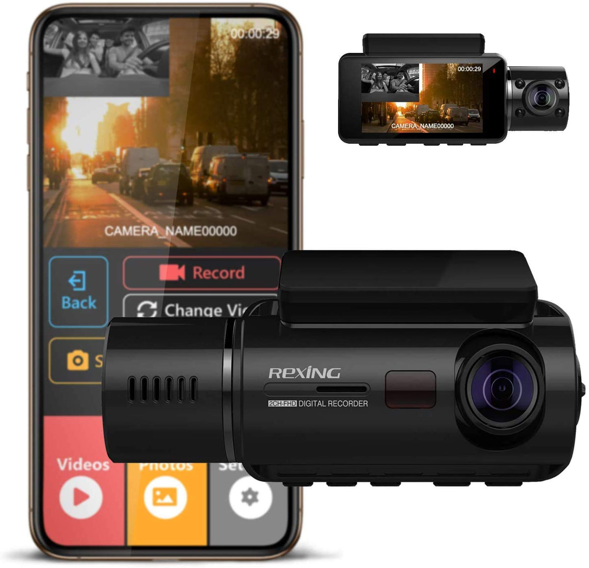 Rexing V3 Basic Dual Camera Front And Inside Cabin Infrared Night Vision Full Hd 1080P Wifi Car Taxi Dash Cam With Supercapacito