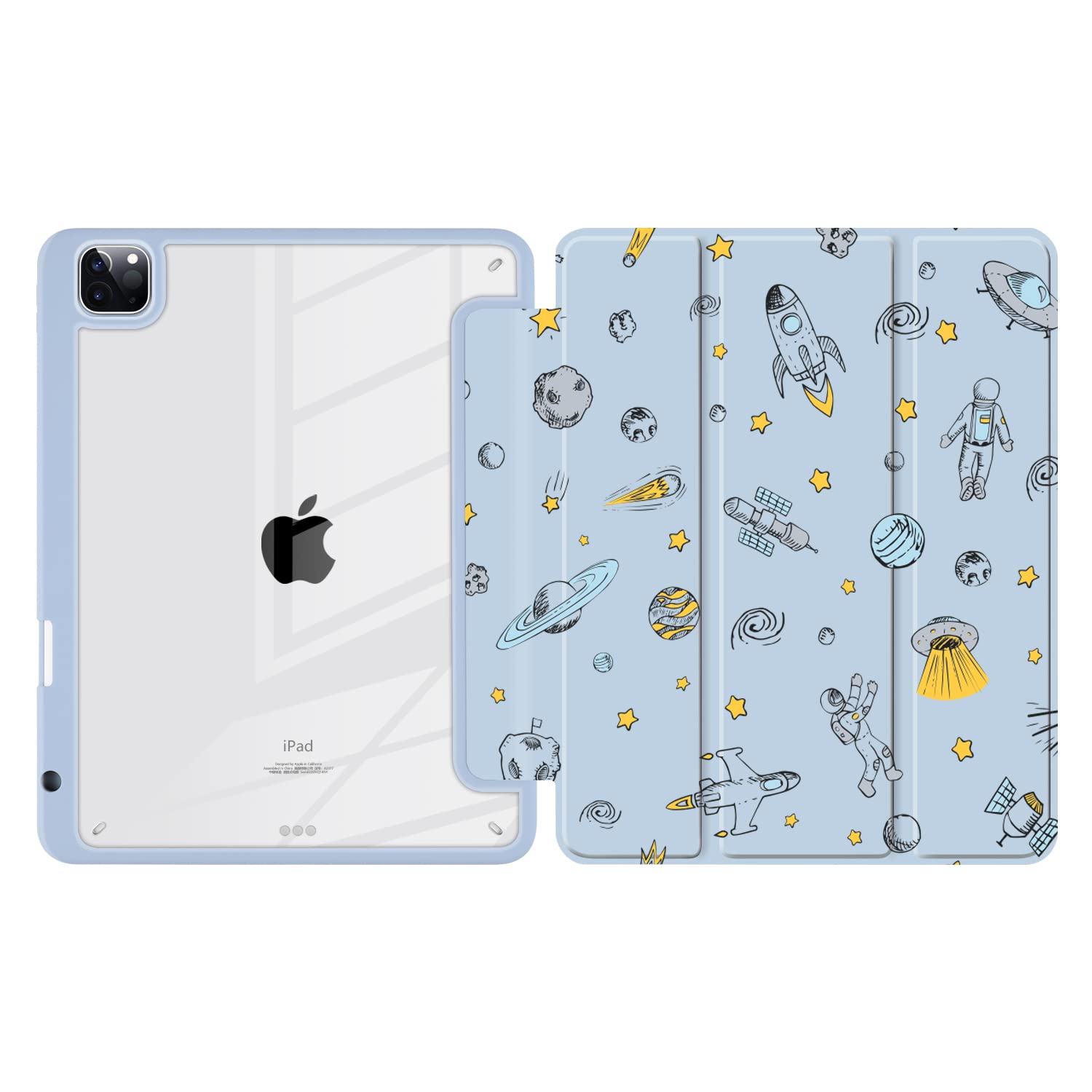 Batianda Hybrid Case For Ipad Air 13 Inch 2024 /Ipad Pro 12.9 Inch 2022 M2 2021 5Th / Ipad Pro 12.9' 4Th/3Rd Gen [Built In Pencil Holder] Shockproof Cover With Clear Back Shell Tpu Bumper,Space