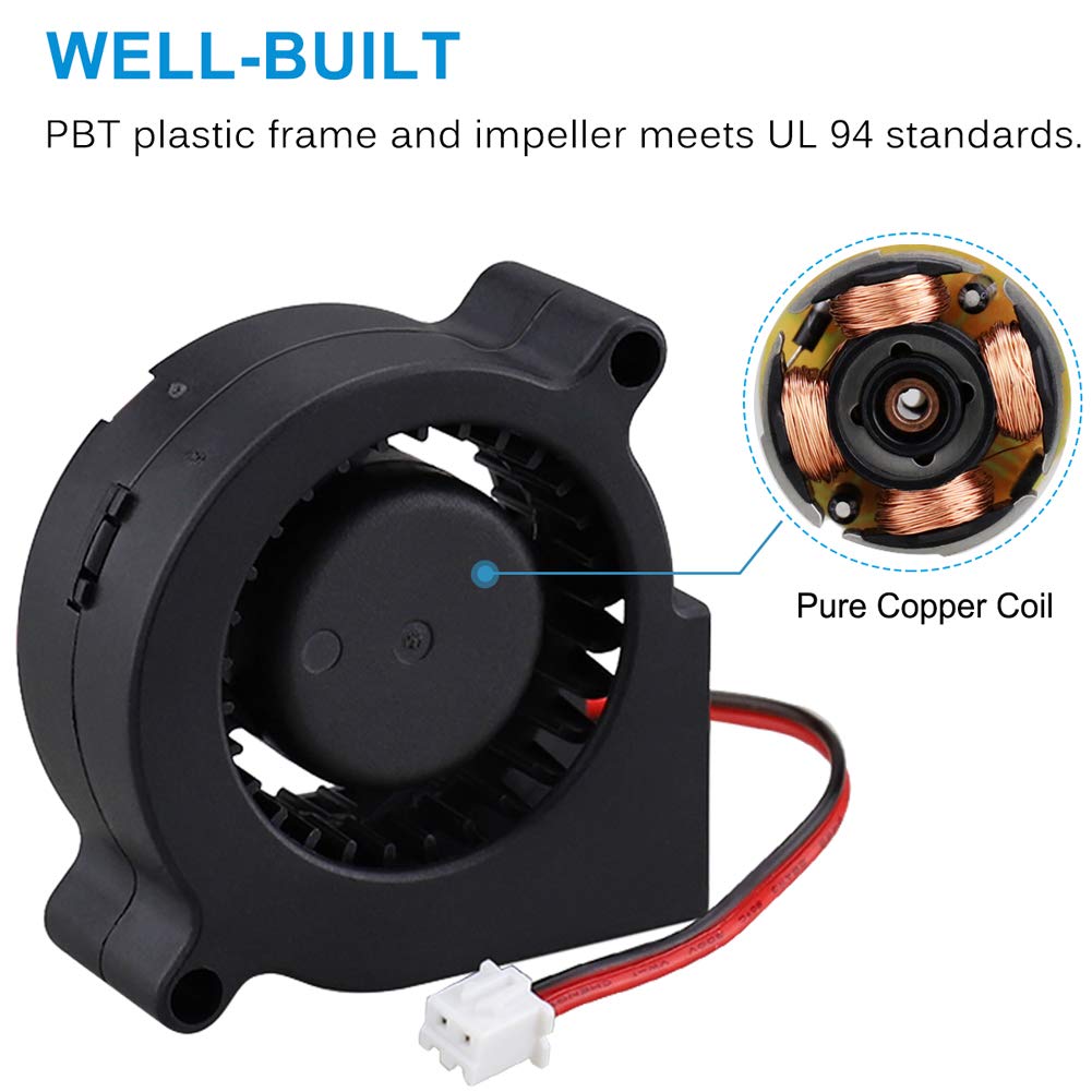 Gdstime 50Mm Turbo Cooling Fan, 12V Blower Fan, 50Mm X 20Mm Dc Brushless Blower Fan Diagonal Hole Distance 57Mm