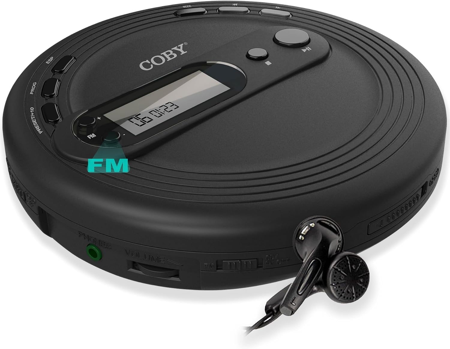 Coby Portable Cd Player With Headphones, Fm, Mp3 Compatible, Cd Player Portable Discman | 60Second Antiskip | Uses 2 Aa Batter