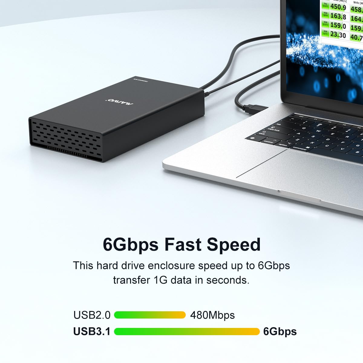 Maiwo External Hard Drive Enclosure(6Gbps) With Hub Expander For 3.5 2.5 Inch Sata Ssd Hdd Usb C To Sata Iii With Uasp, 1 Port Usb C Hub/2 Port Usb A 10Gbps Hub,Compatible With Seagate Samsung Xbox