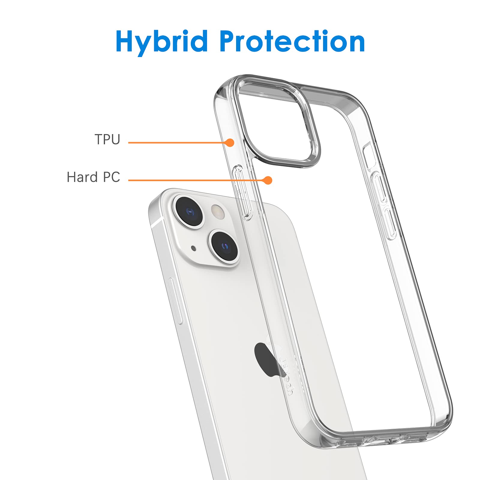 Jetech Case For Iphone 13 Mini 5.4 Inch, Non Yellowing Shockproof Phone Bumper Cover, Anti Scratch Clear Back (Clear)