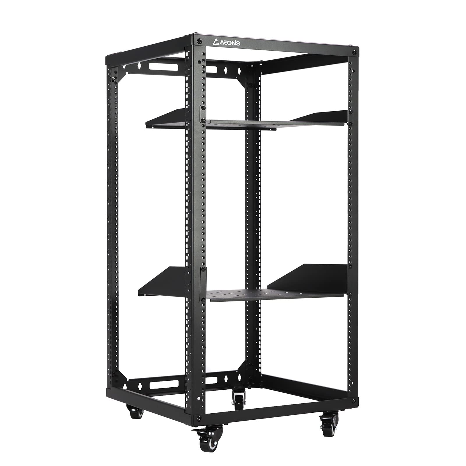 Aeons 20U Open Frame Network Server Rack 19 Inch 4 Post Av Rack With Casters For Floor Standing And Wall Mount, Side Load For Ex